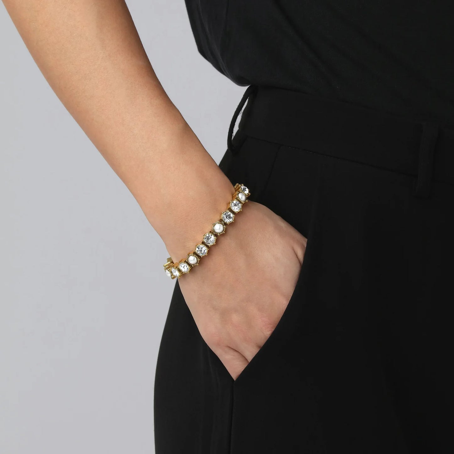 COURAGE SHINY GOLD CRYSTAL/PEARL BRACELET