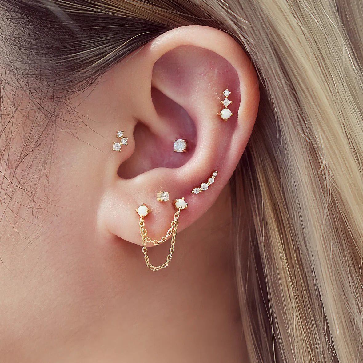DAINTY BEADED STONE STUDS