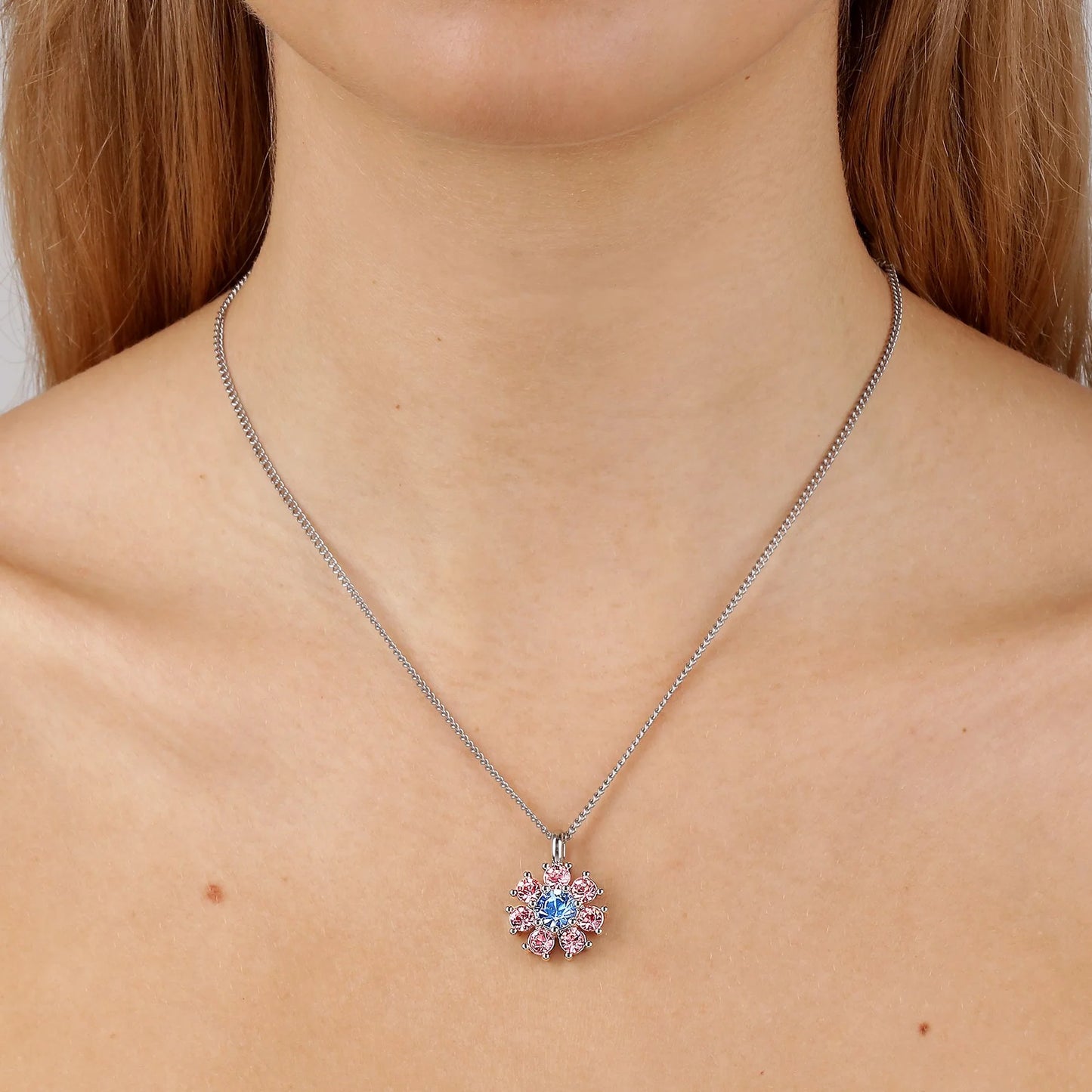 DELISE SHINY SILVER LIGHT BLUE/ROSE NECKLACE