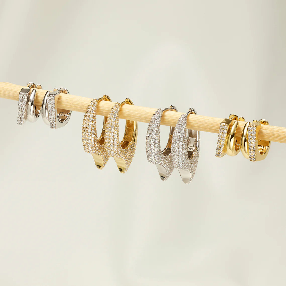 TOUGH PAVE DOUBLE HUGGIE HOOP EARRINGS