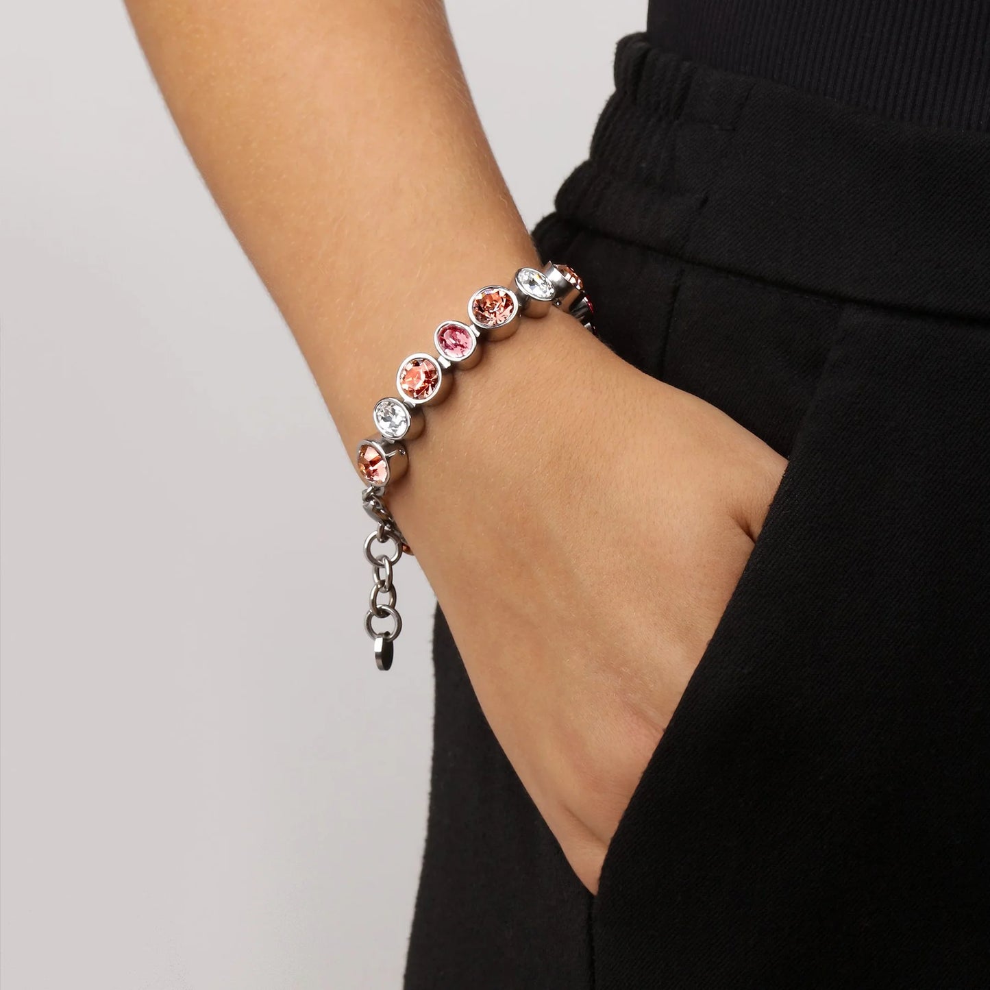 ELAINE SHINY SILVER LIGHT ROSE BRACELET