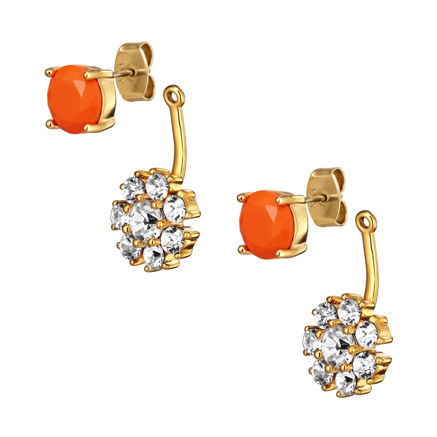 FLOSS SHINEY GOLD CORAL/CRYSTAL EARRINGS