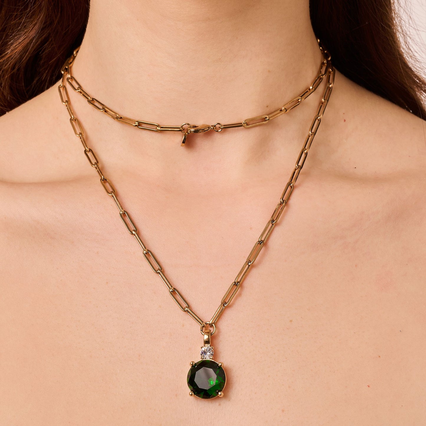GLORY SHINY GOLD EMERALD NECKLACE