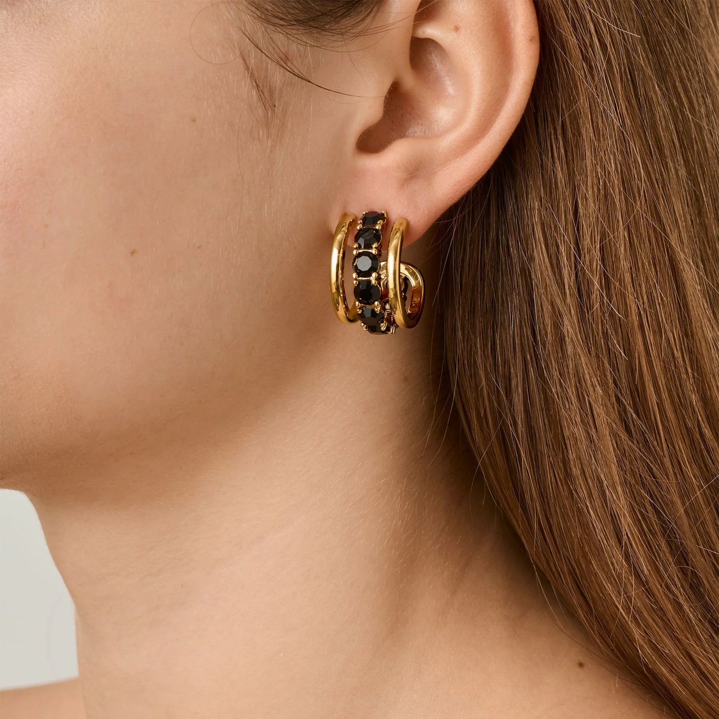 HELEN SHINY GOLD BLACK EARRINGS