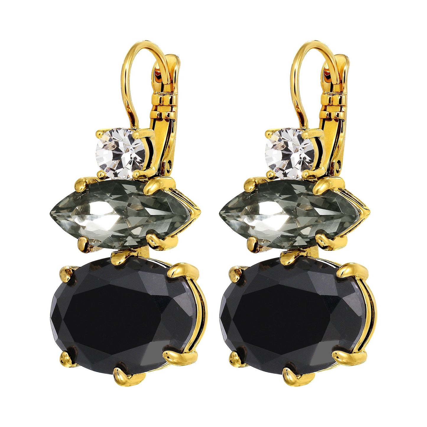 PARSANA SHINY GOLD BLACK AND GREY EARRINGS