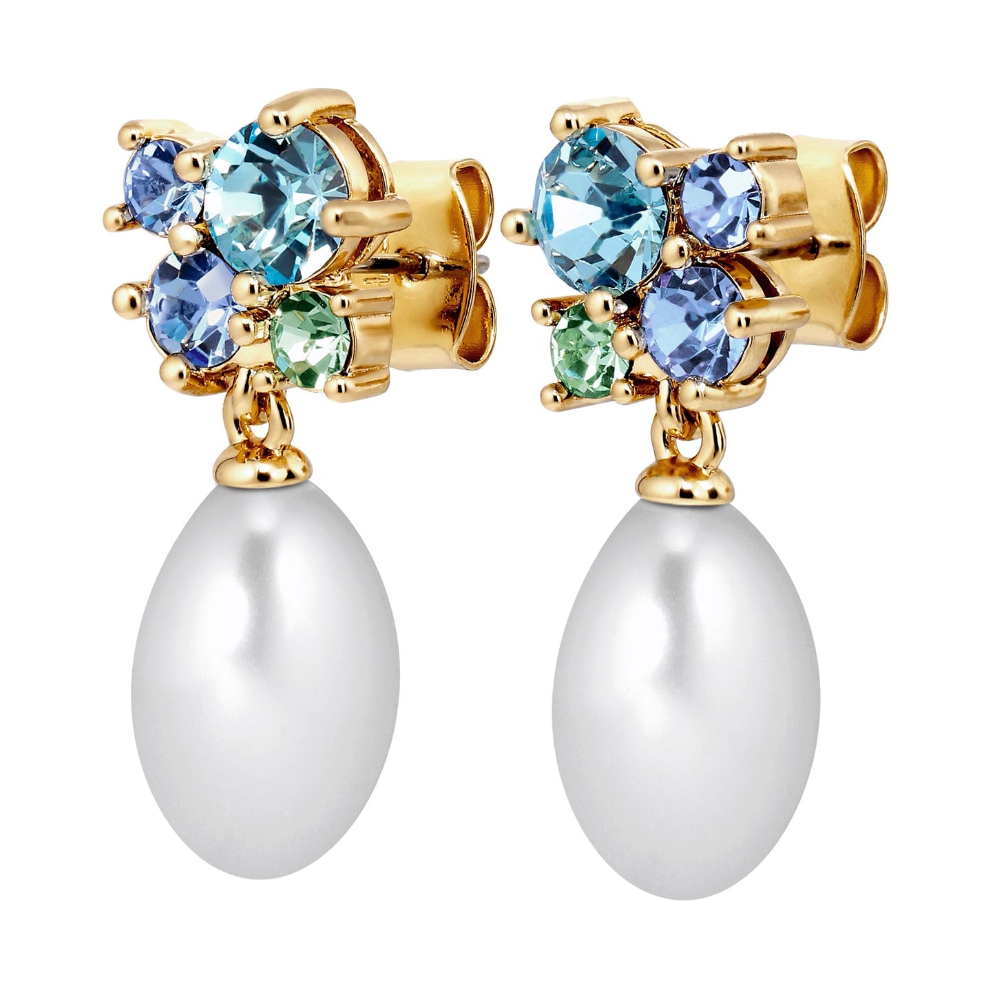 PETUN SHINY GOLD AQUA/PEARL EARRINGS