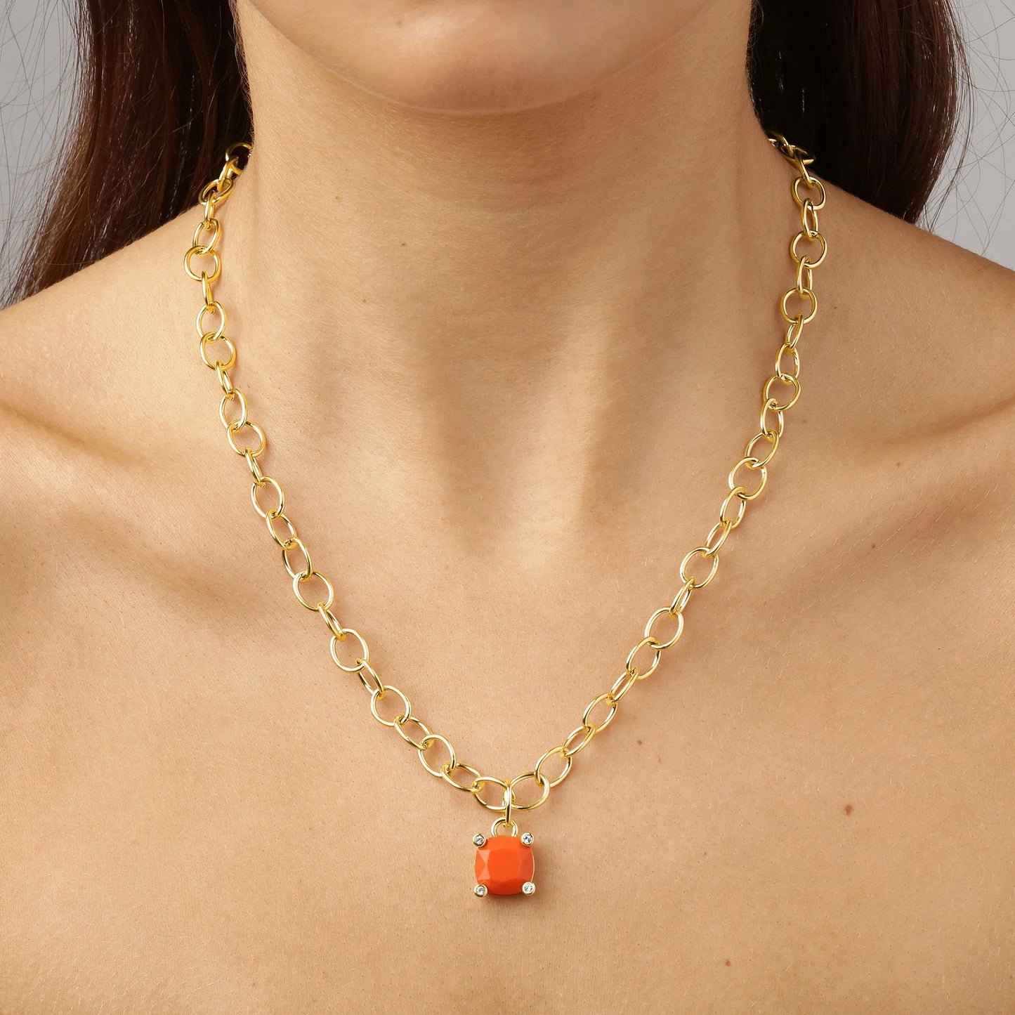 RAMINA SHINEY GOLD CORAL NECKLACE