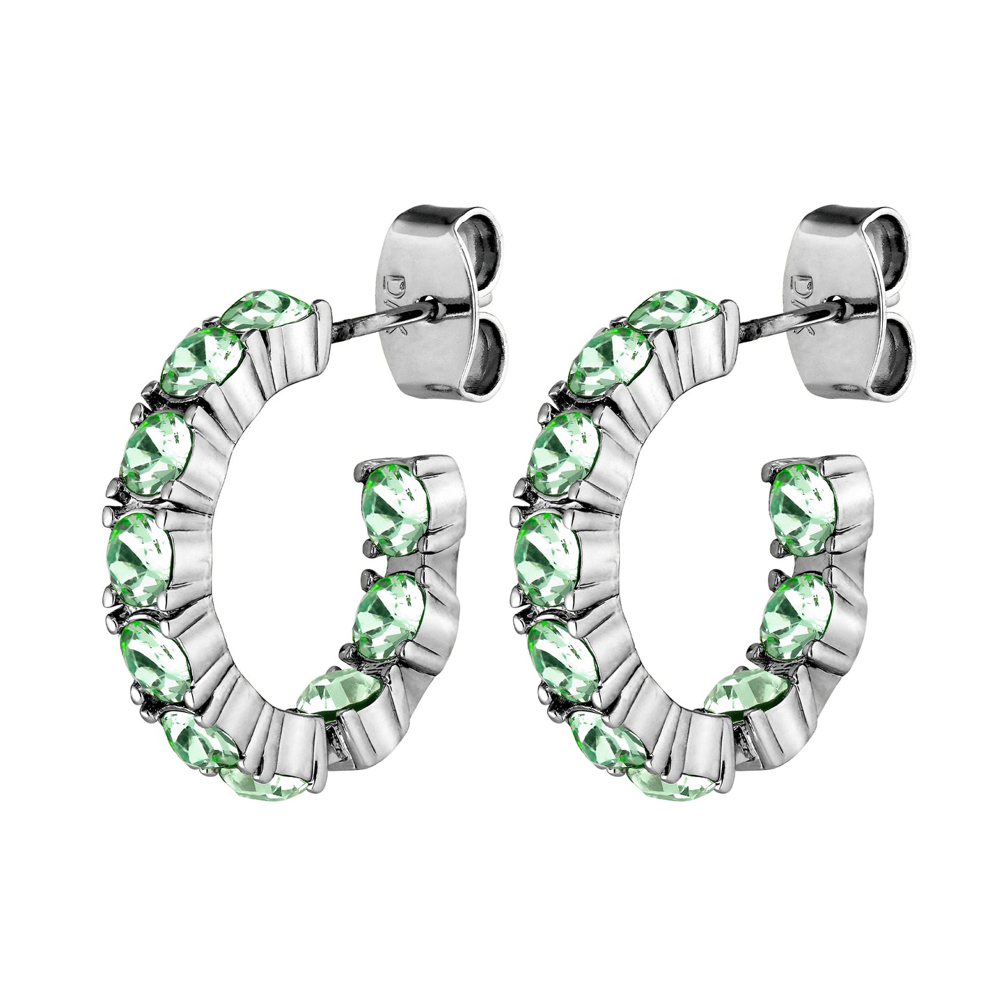 RAQUEL SHINY SILVER LIGHT GREEN EARRINGS