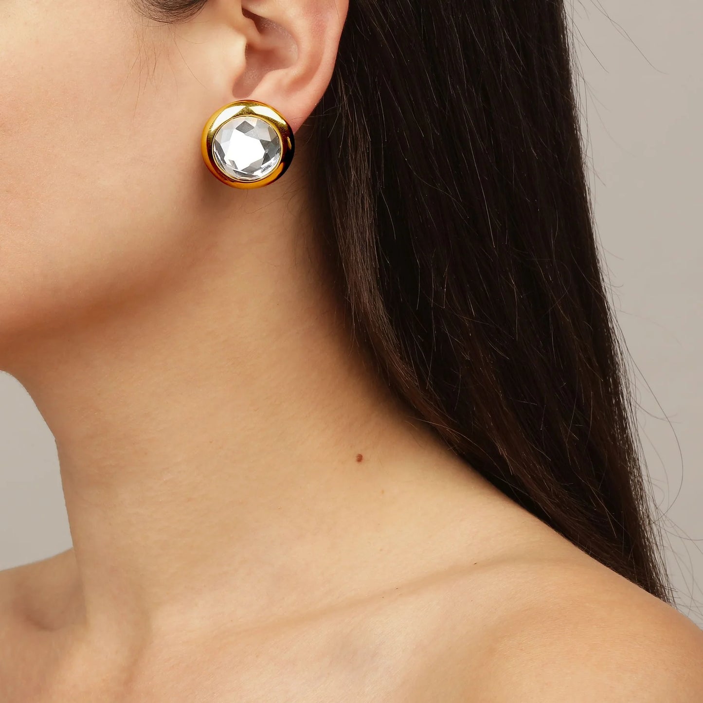 RIVOLI SHINY GOLD CRYSTAL EARRINGS