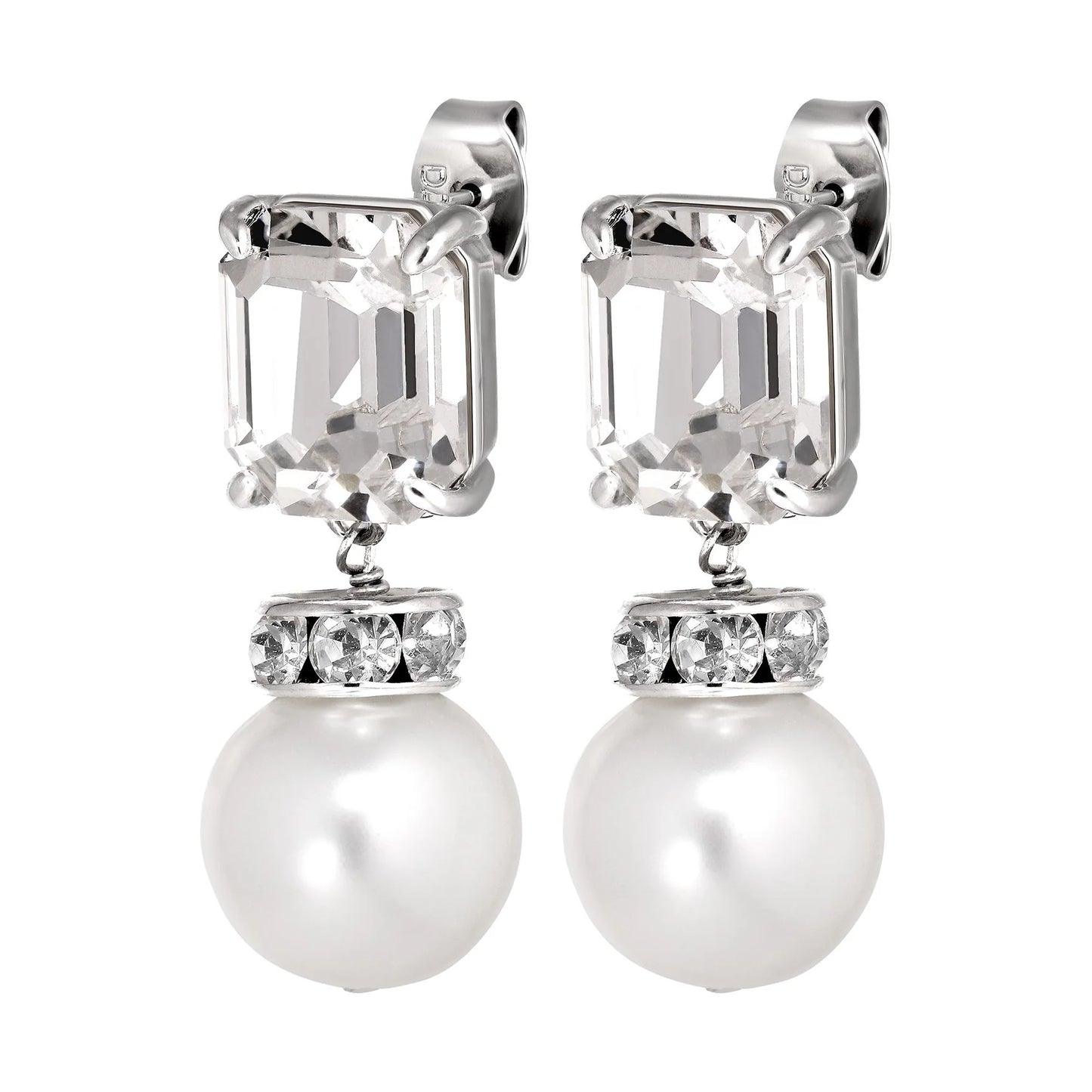 WALI SHINEY SILVER CRYSTAL/PEARL EARRINGS