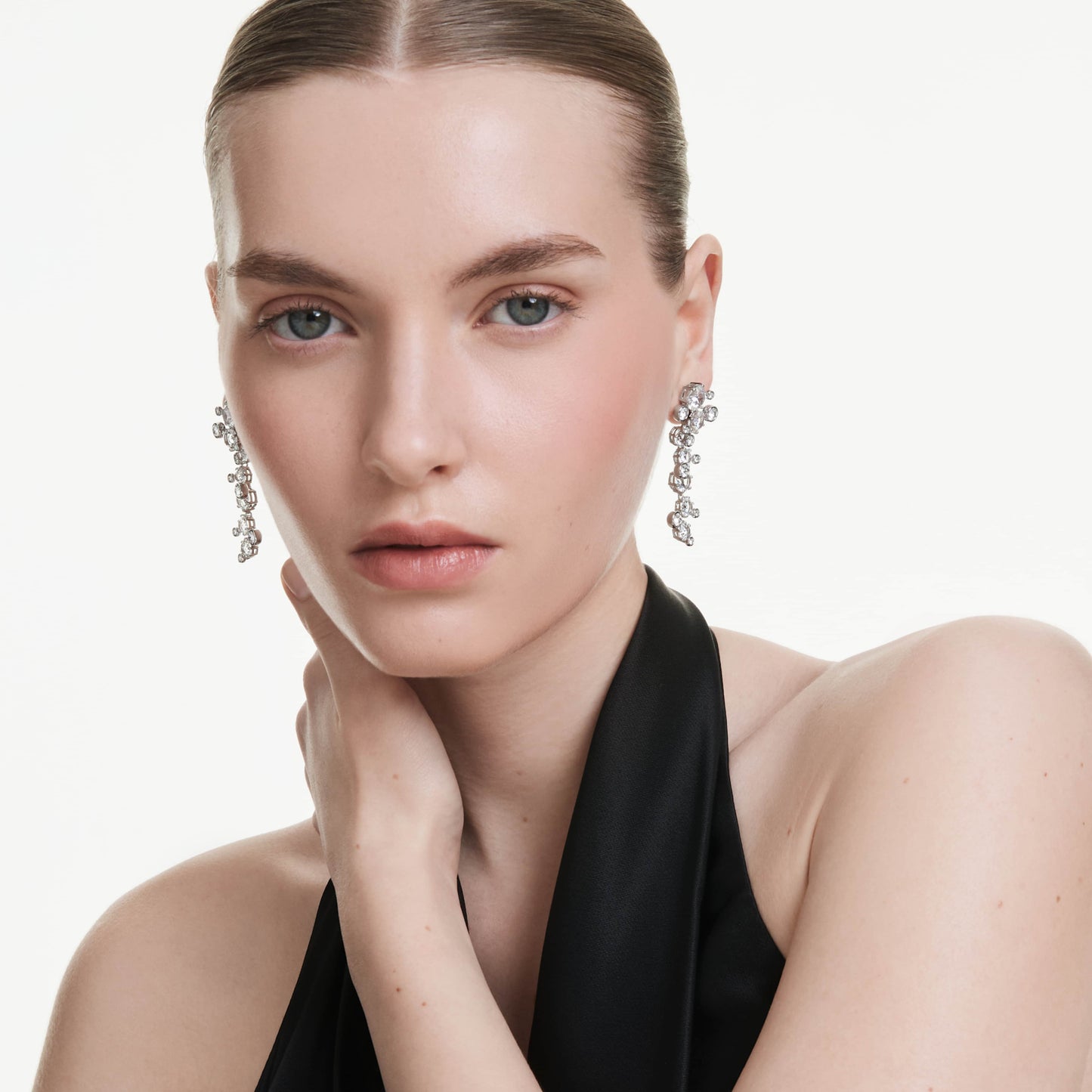 CONSTELLA DROP EARRINGS MIXED CUTS - WHITE, RHODIUM