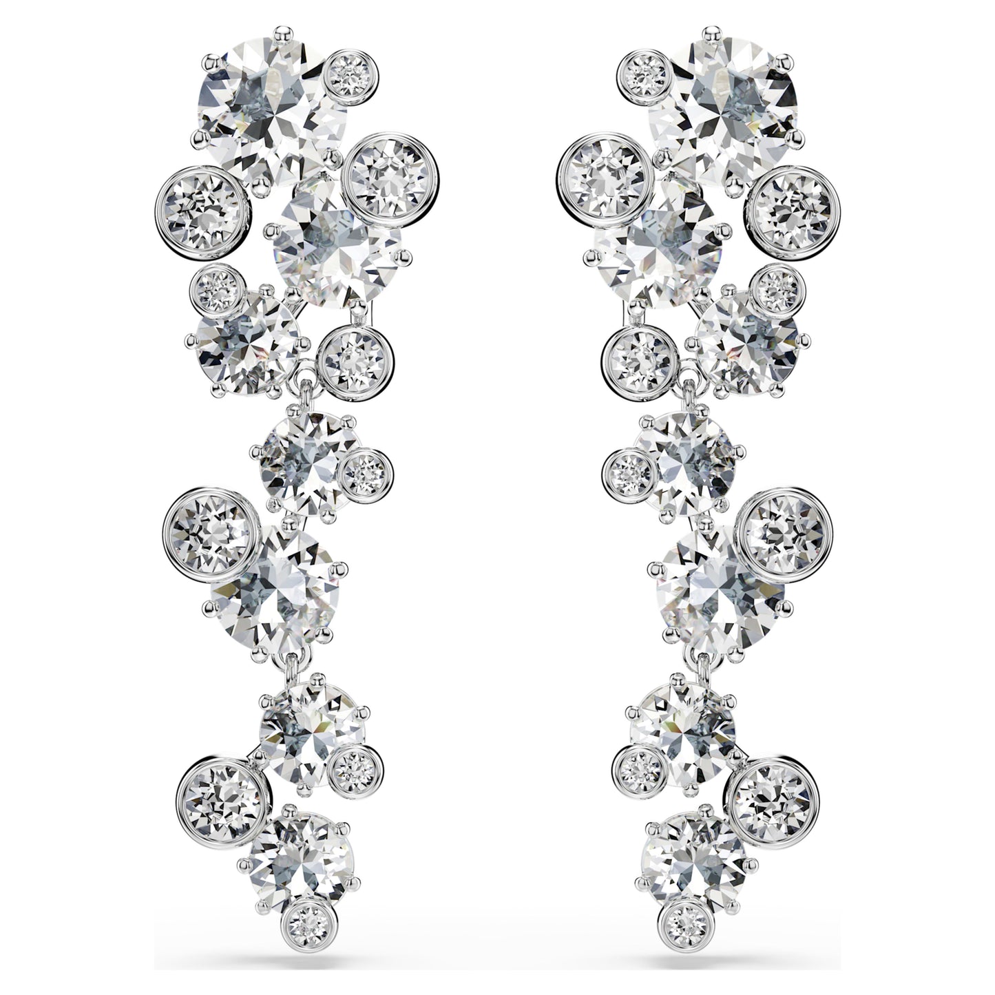 CONSTELLA DROP EARRINGS MIXED CUTS - WHITE, RHODIUM