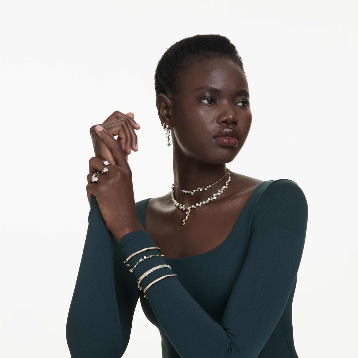 CONSTELLA NECKLACE MIXED CUTS - GREEN, GOLD