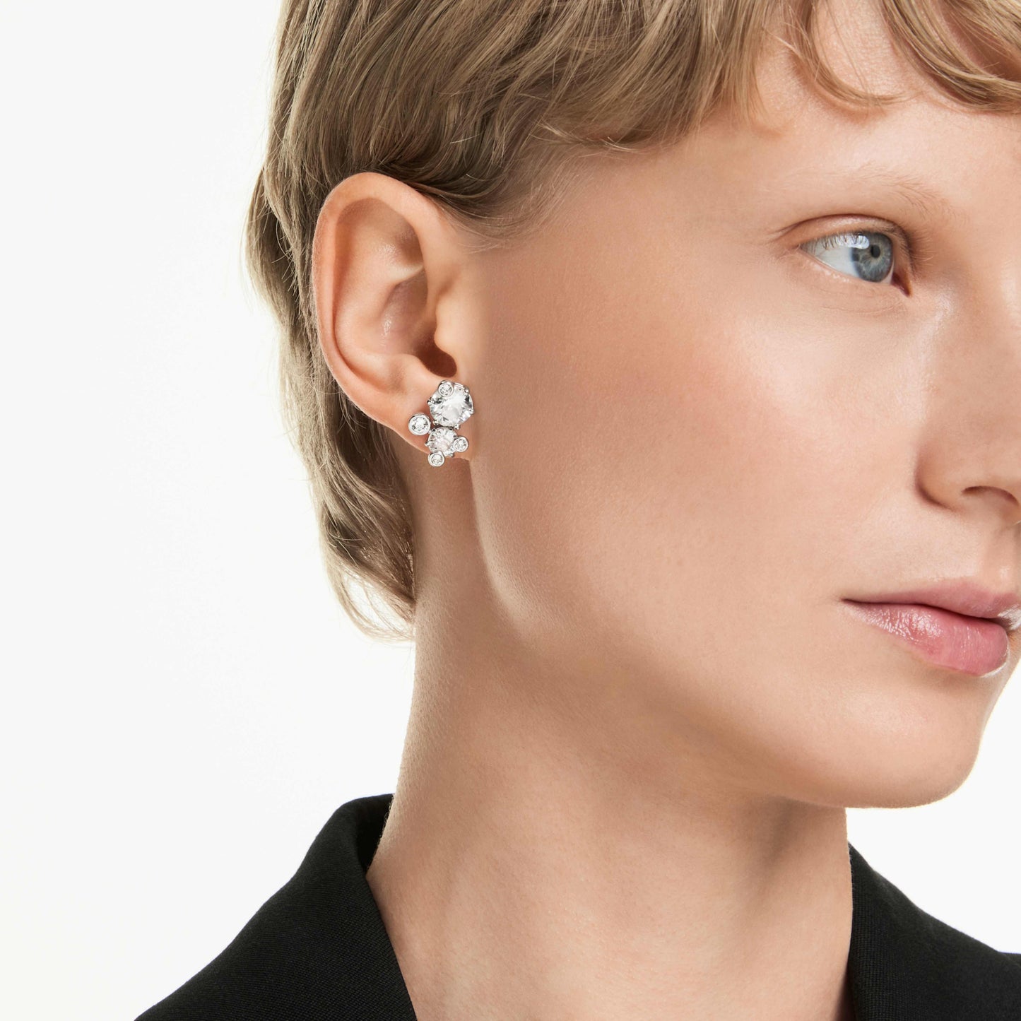CONSTELLA STUD EARRINGS - WHITE, RHODIUM