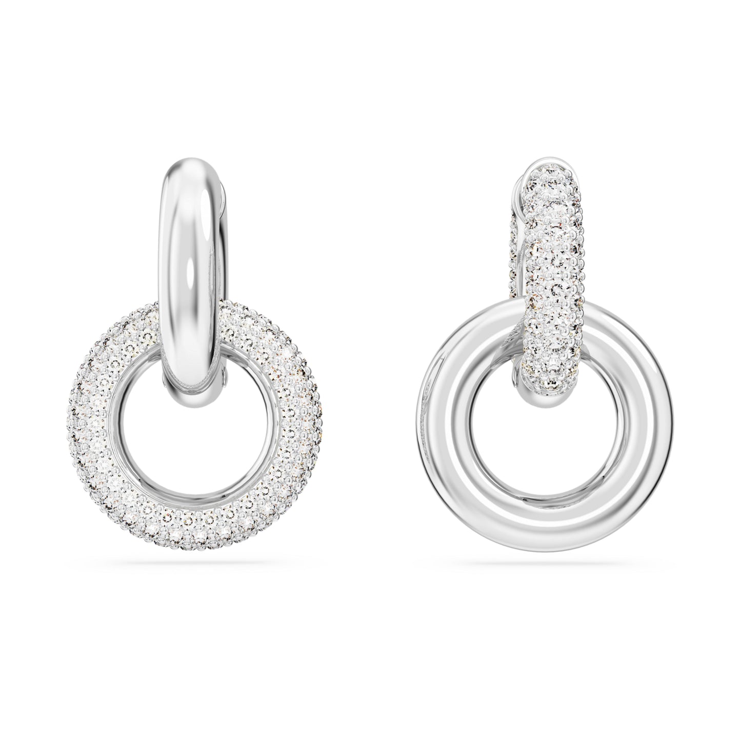 DEXTERA HOOP EARRINGS ASYMMETRICAL INTERLOCKING - WHITE, RHODIUM
