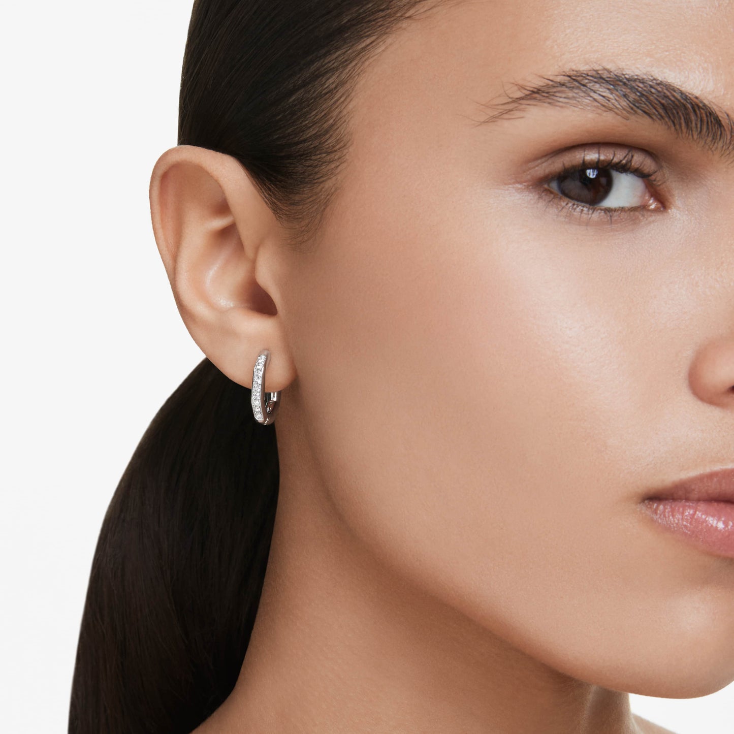 DEXTERA HOOP EARRINGS SMALL - WHITE, RHODIUM
