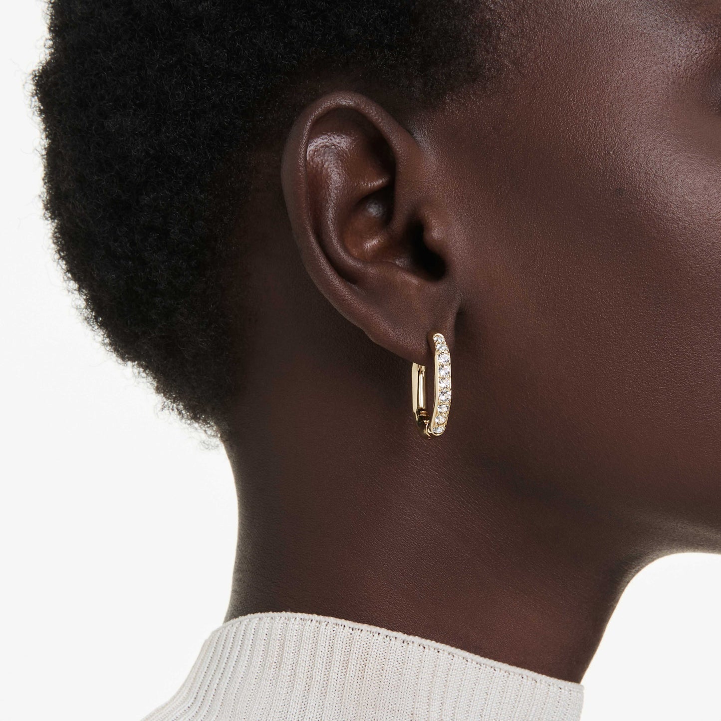 DEXTERA HOOP EARRINGS OCTAGON - WHITE, GOLD