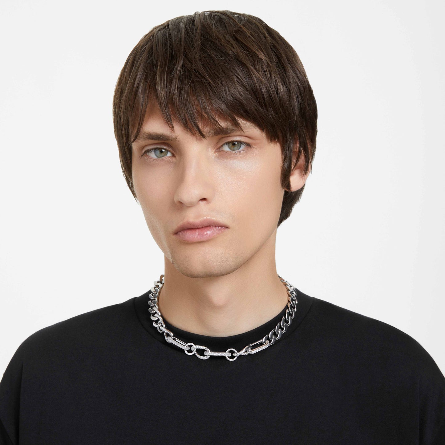 DEXTERA NECKLACE MIXED LINKS - WHITE, RHODIUM