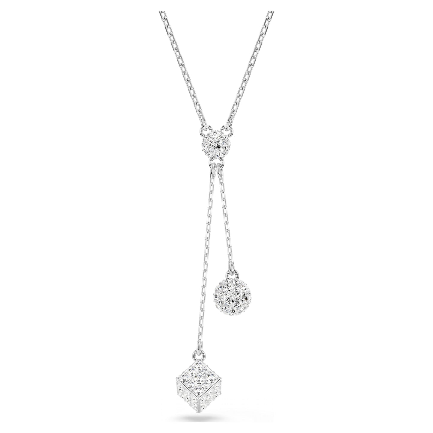 DEXTERA PENDANT SPHERE & CUBE - WHITE, RHODIUM
