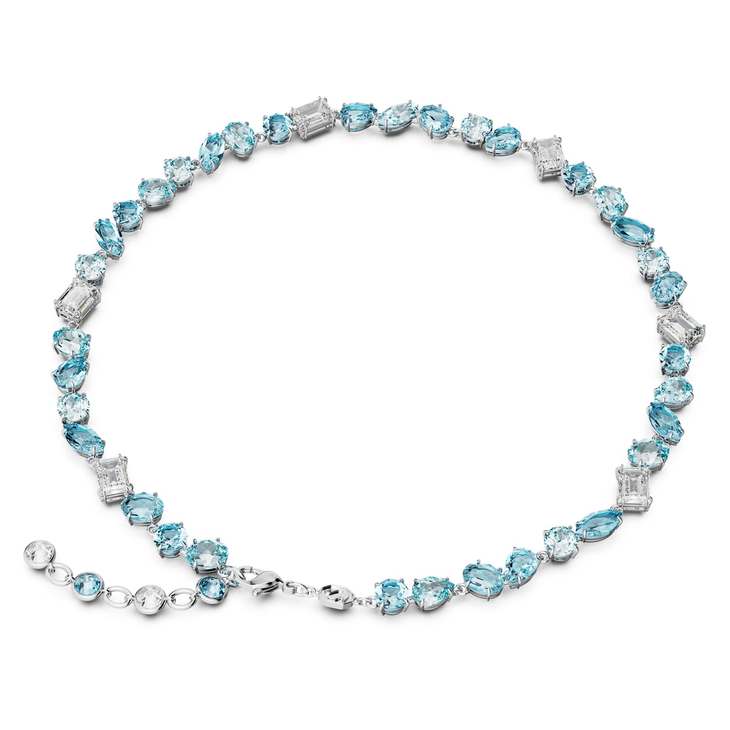 GEMA NECKLACE MIXED CUTS - BLUE, RHODIUM