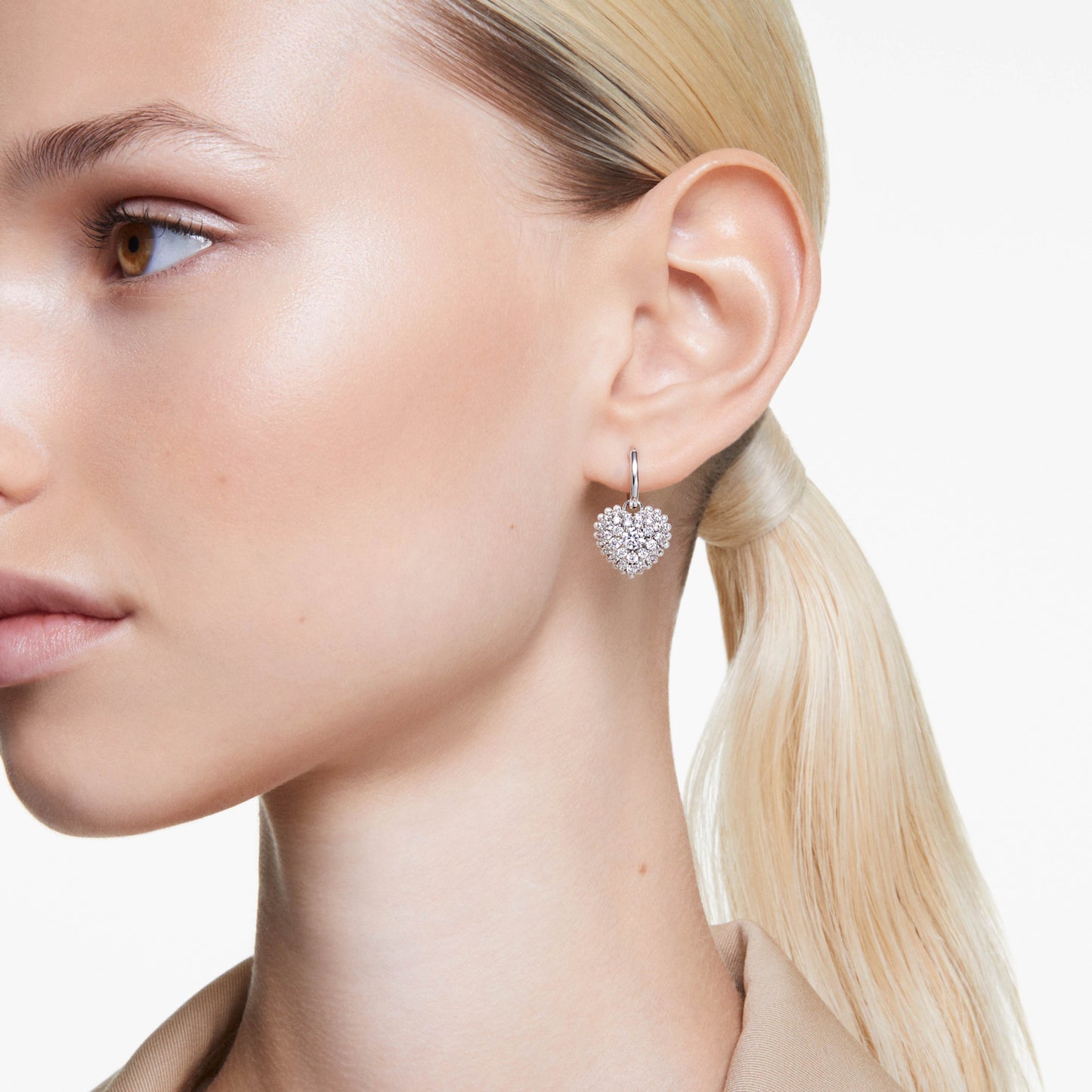 HYPERBOLA DROP EARRINGS HEART - WHITE, RHODIUM