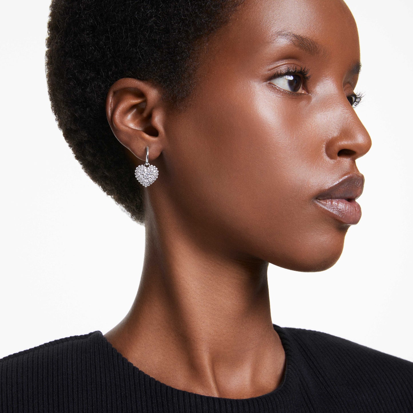 HYPERBOLA DROP EARRINGS HEART - WHITE, RHODIUM