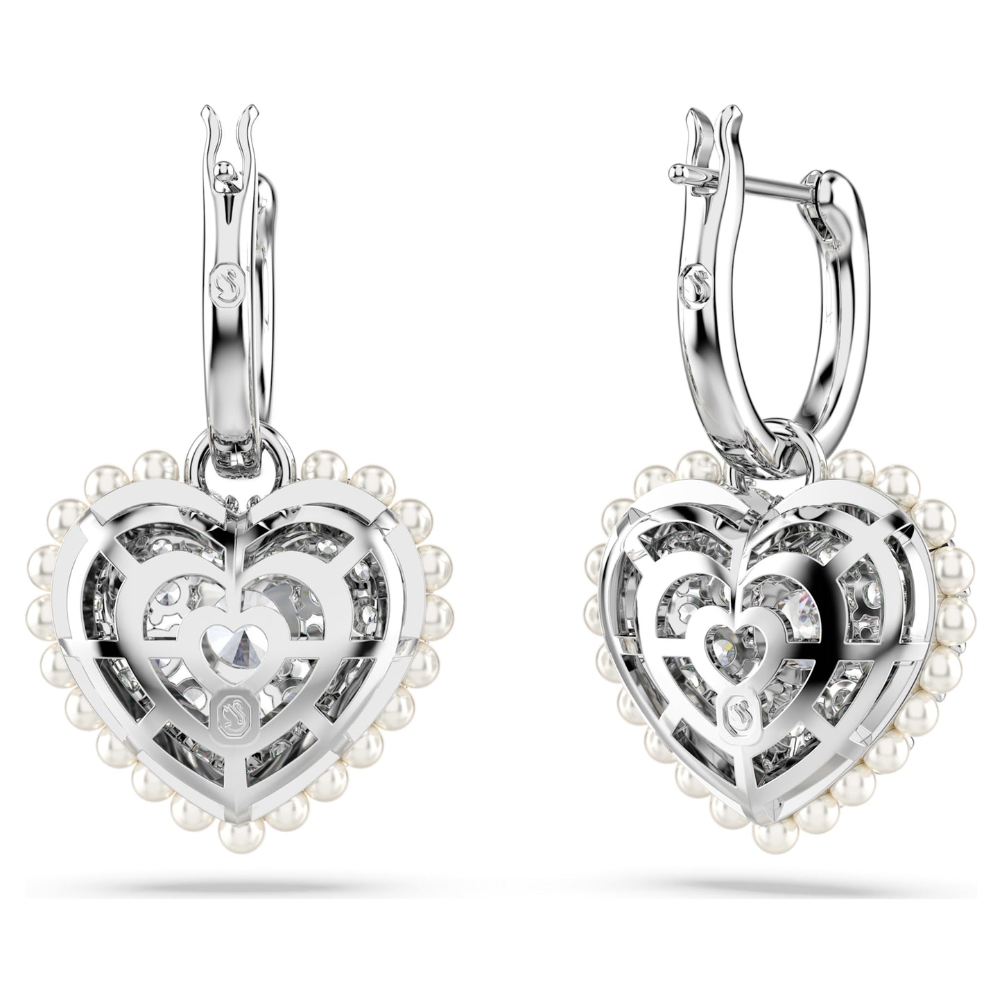 HYPERBOLA DROP EARRINGS HEART - WHITE, RHODIUM