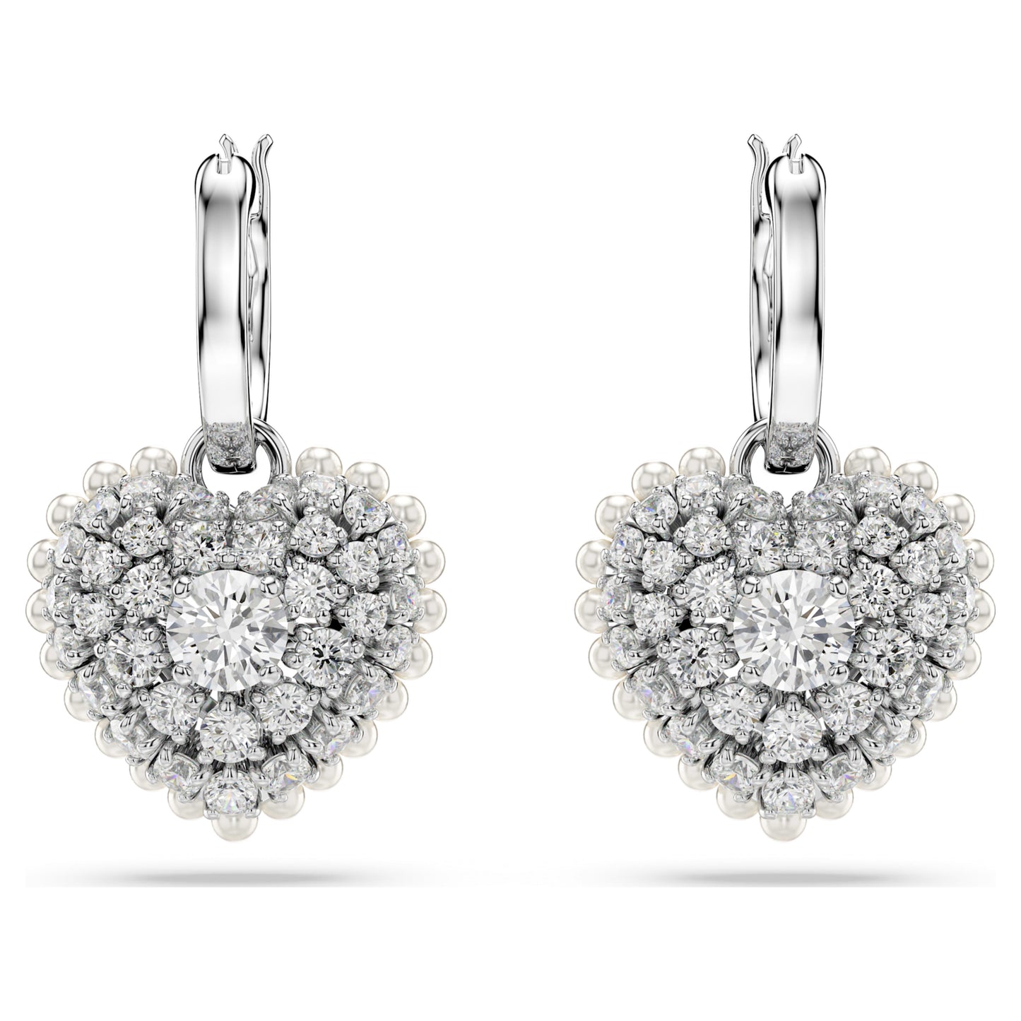HYPERBOLA DROP EARRINGS HEART - WHITE, RHODIUM