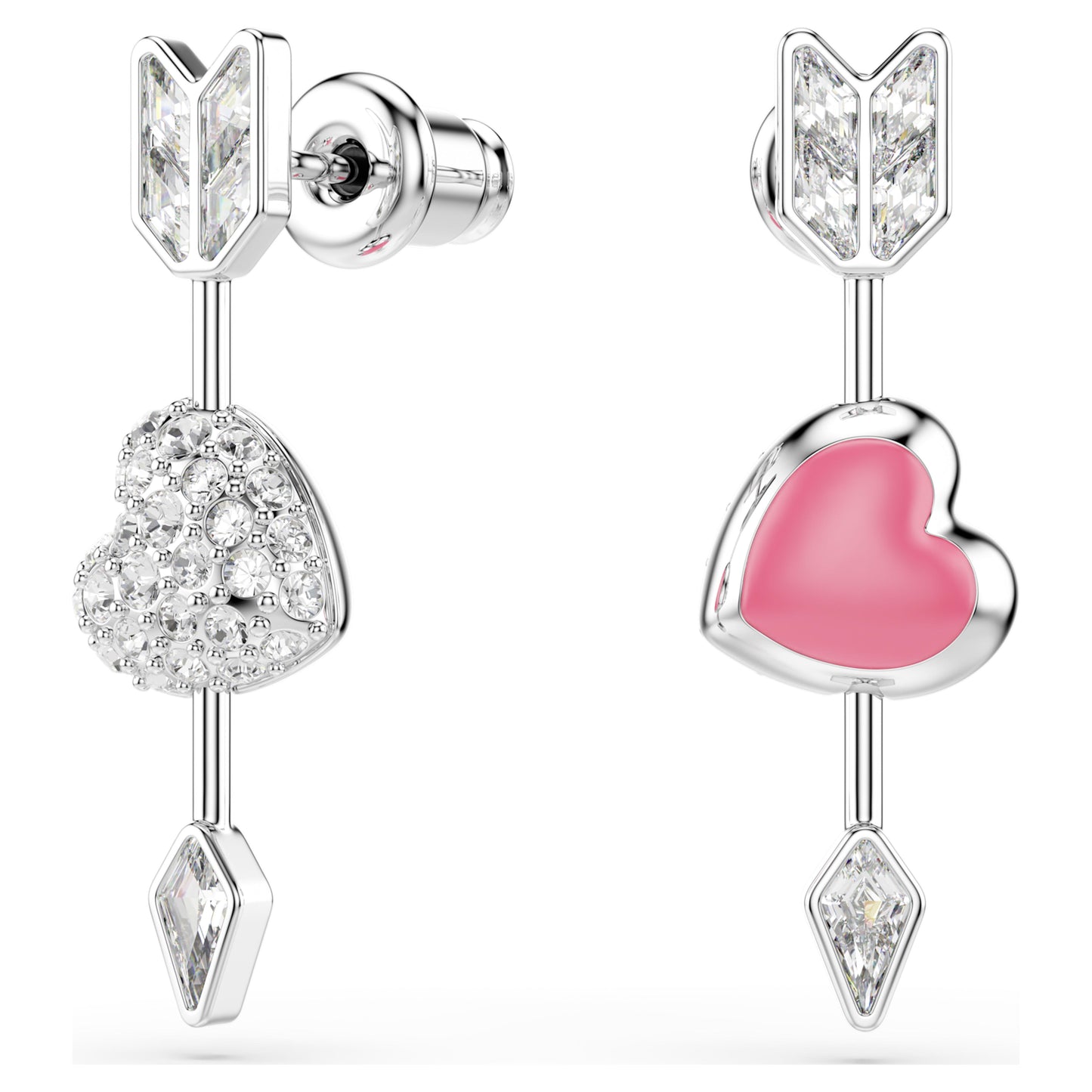 IDYLLIA DROP EARRINGS HEART W ARROW - WHITE, RHODIUM