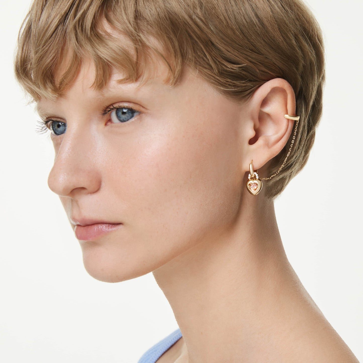 IDYLLIA DROP EARRINGS W EAR CUFF - PINK, GOLD
