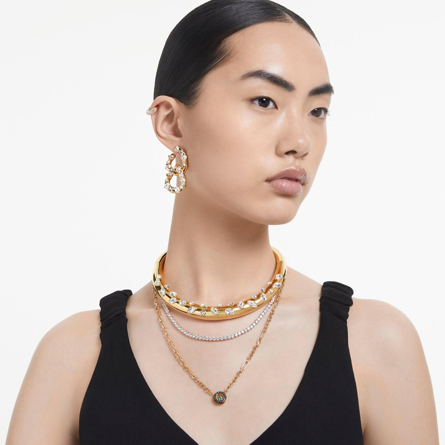 IMBER HOOP EARRINGS INTERLOCKING LOOP - WHITE, GOLD