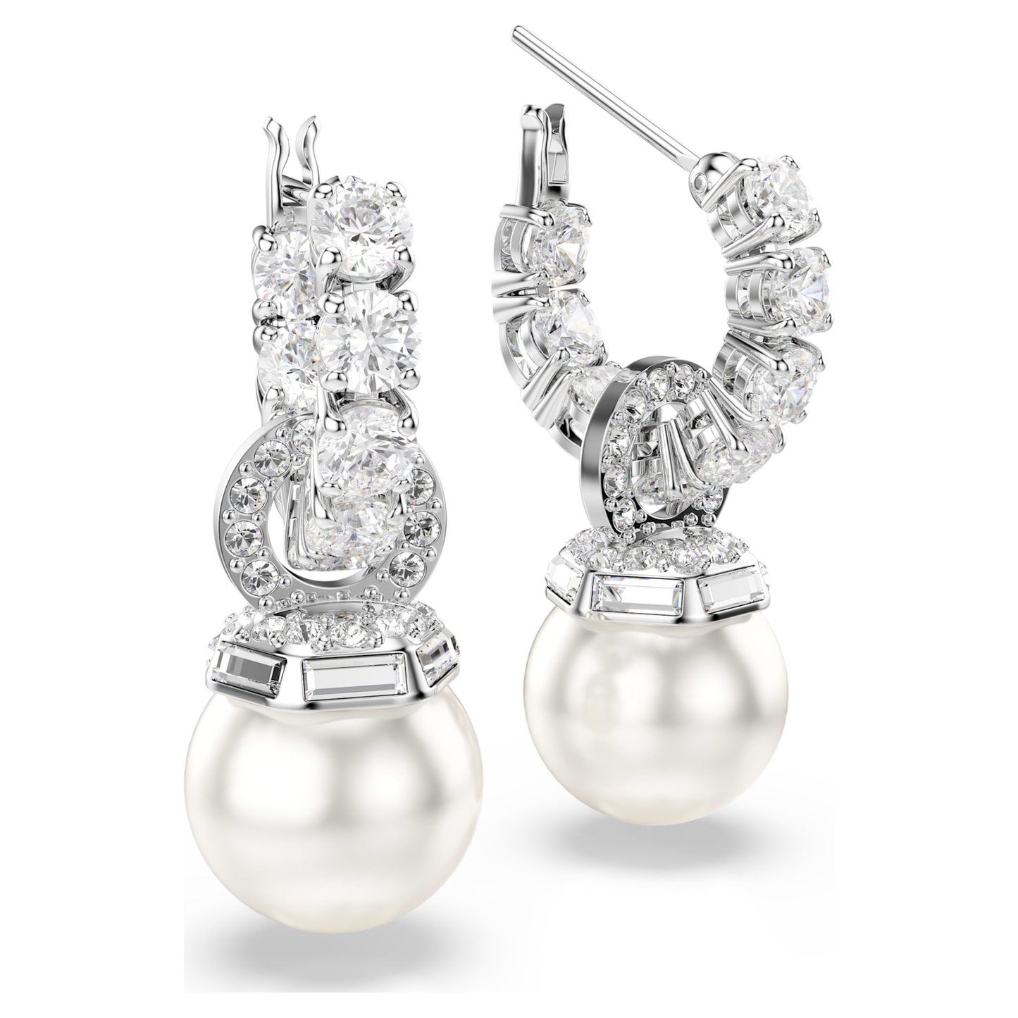 MATRIX DROP EARRINGS PEARL - WHITE, RHODIUM
