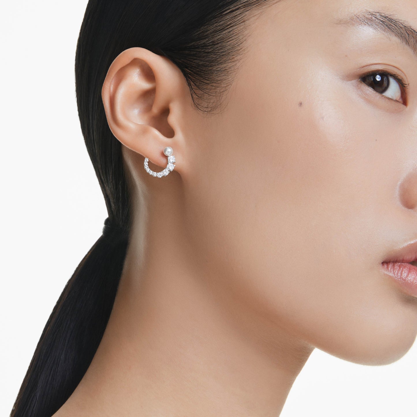MATRIX HOOP EARRINGS PEARL - WHITE, RHODIUM