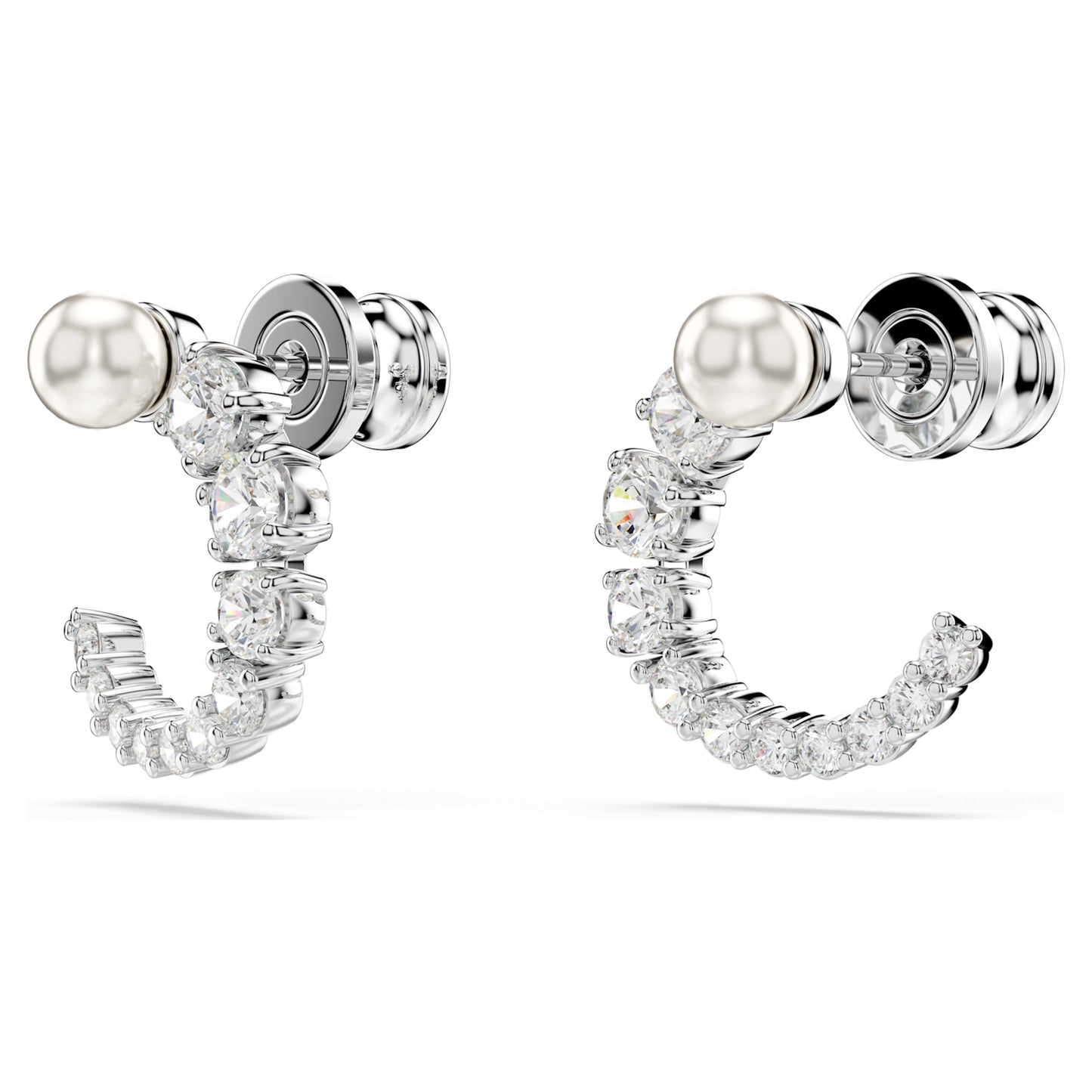 MATRIX HOOP EARRINGS PEARL - WHITE, RHODIUM