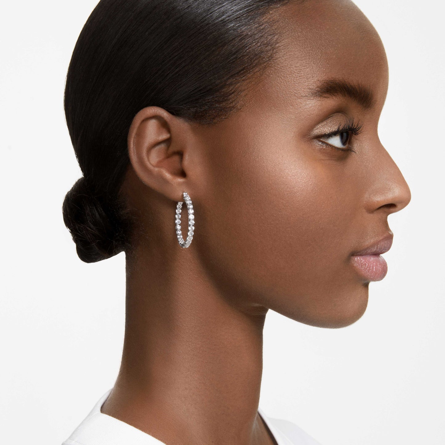 MATRIX HOOP EARRINGS - WHITE, RHODIUM
