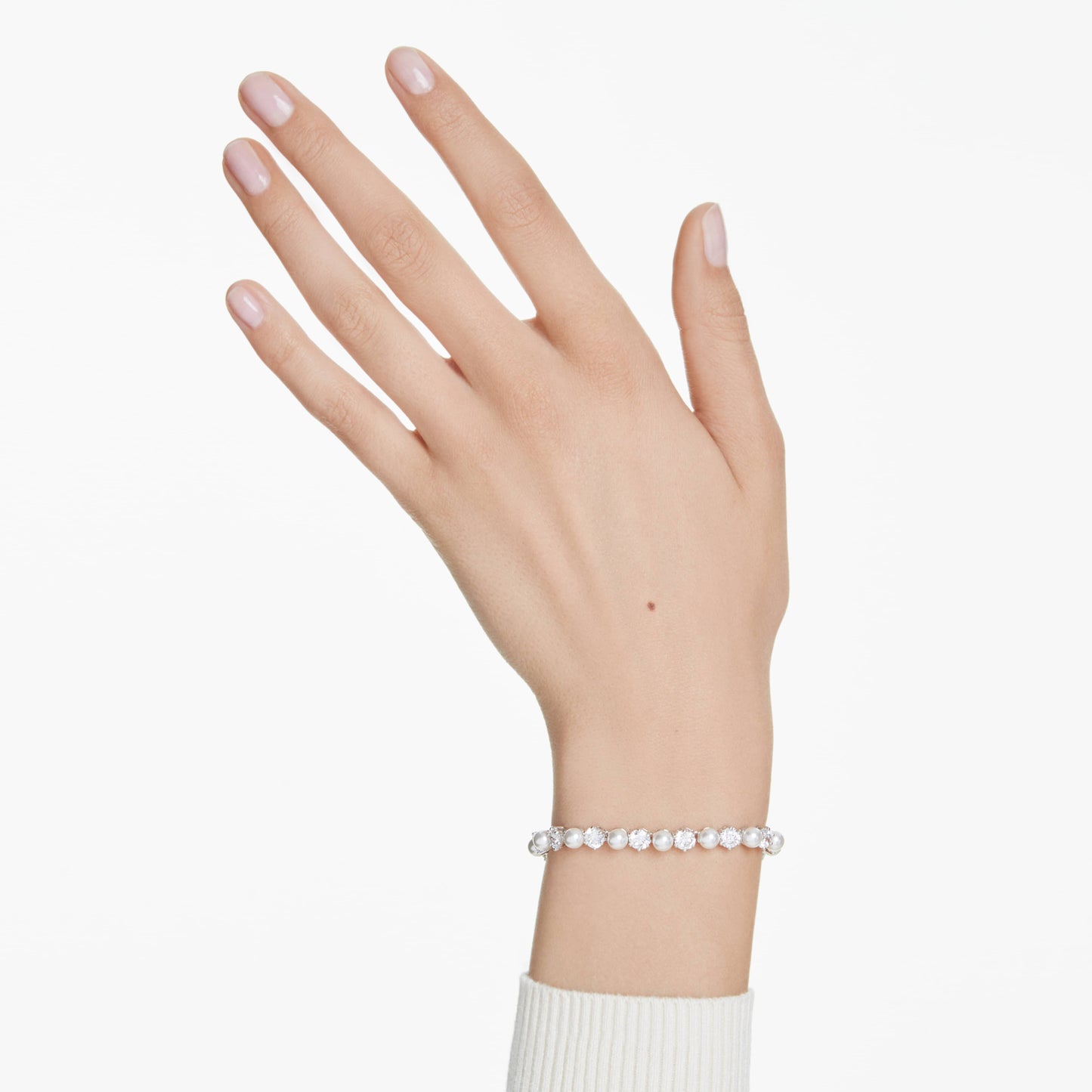 MATRIX TENNIS BRACELET PEARL - WHITE, RHODIUM