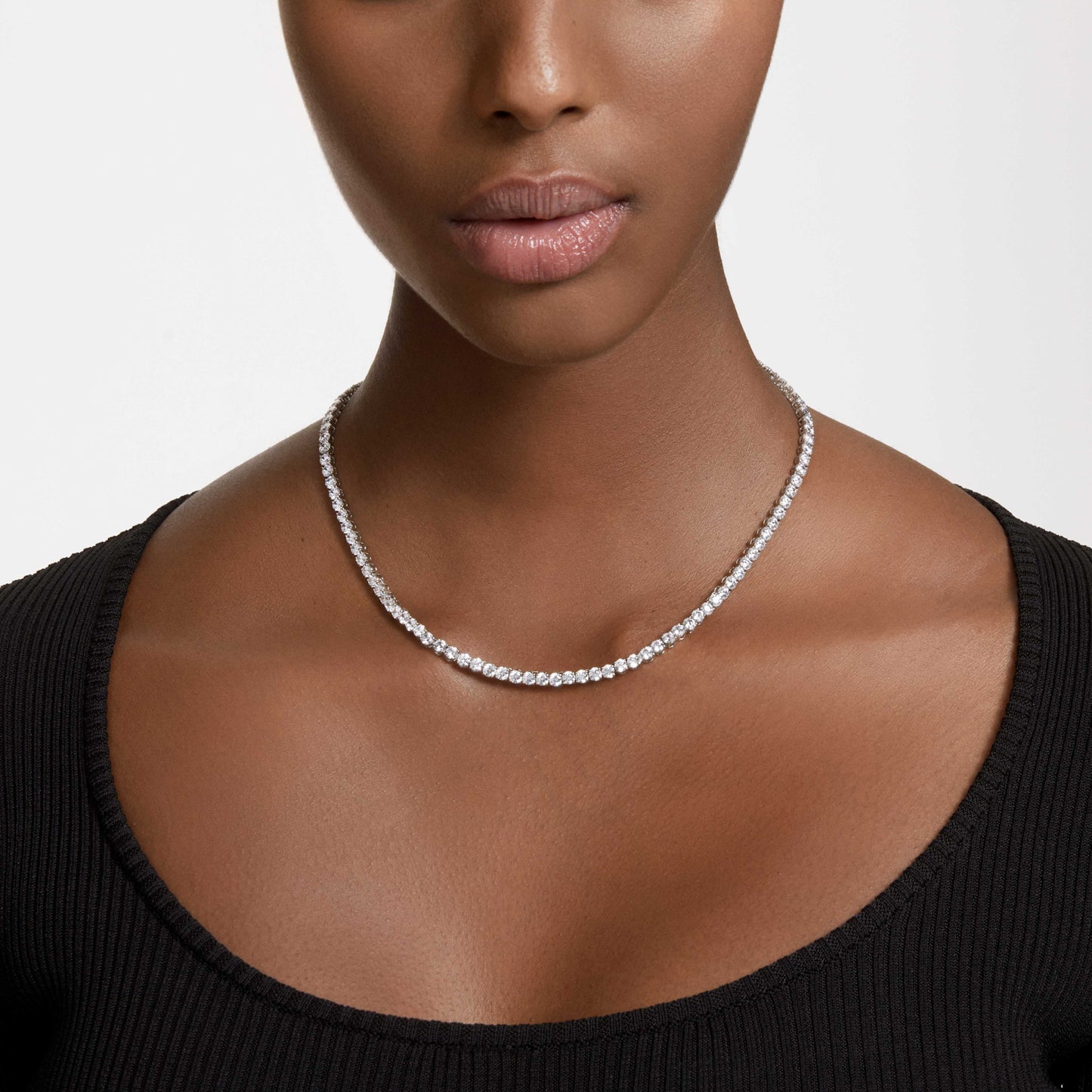 MATRIX TENNIS NECKLACE - WHITE, RHODIUM