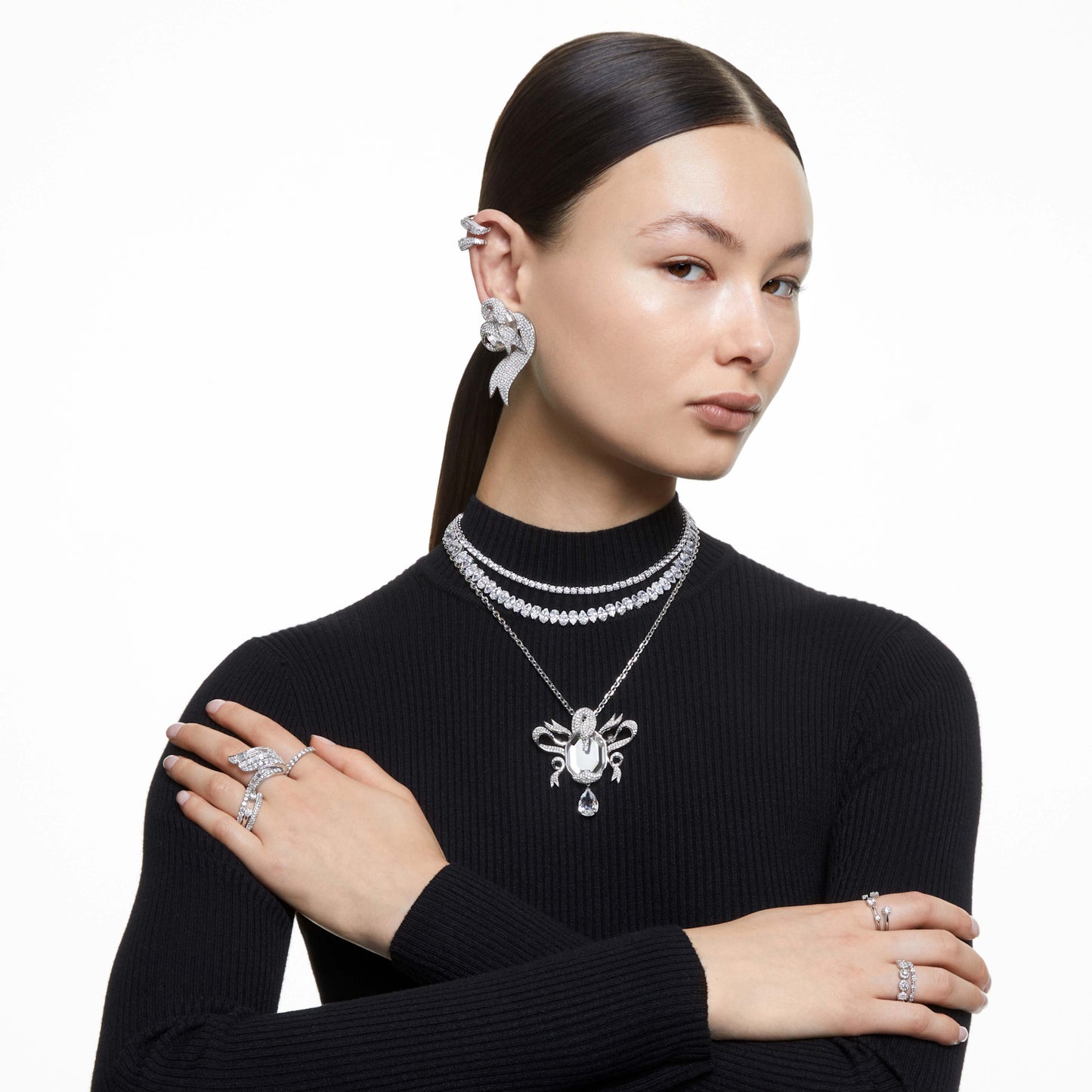MATRIX TENNIS NECKLACE - WHITE, RHODIUM