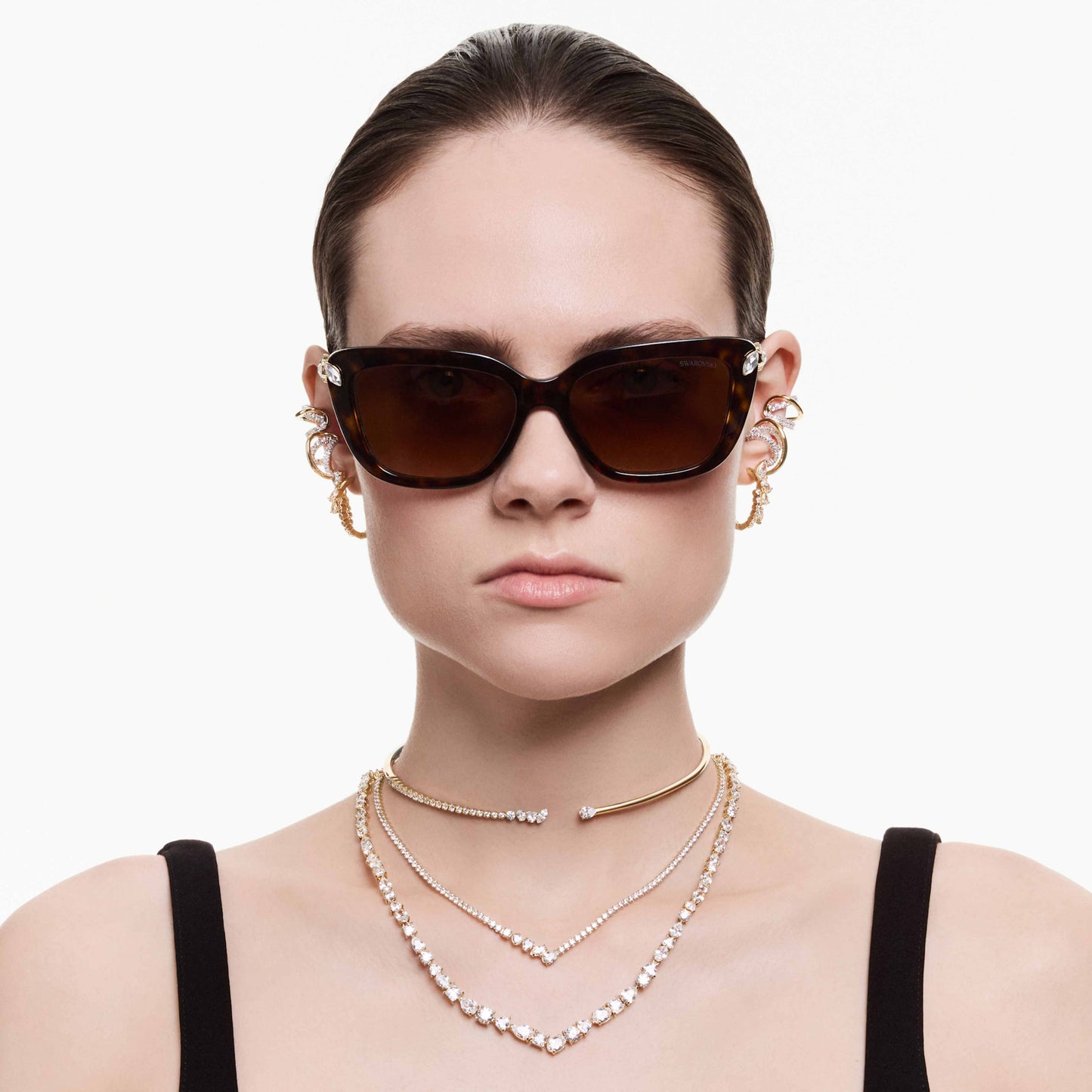 MESMERA HOOP EARRINGS - WHITE, 18K GOLD