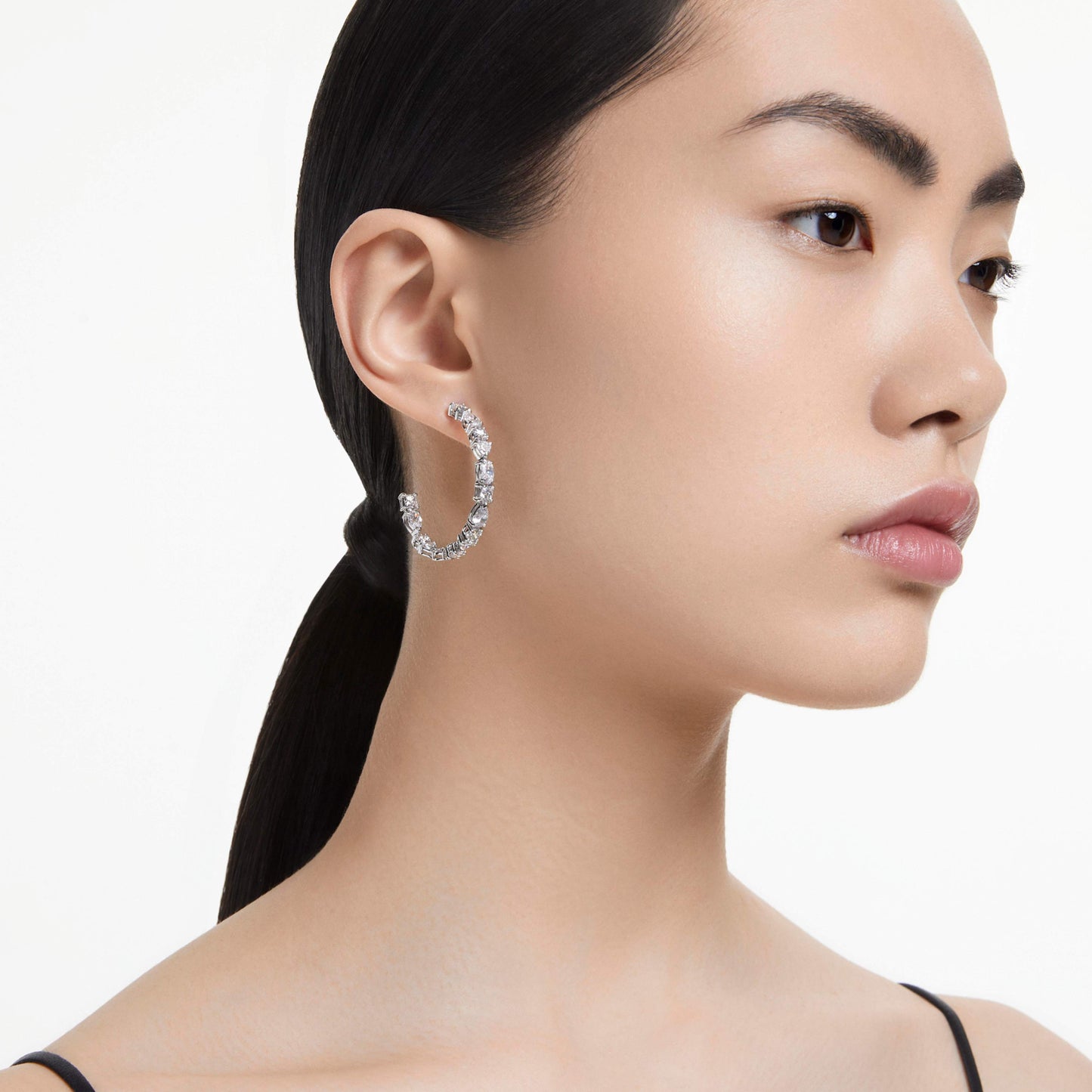 MESMERA HOOP EARRINGS - WHITE, RHODIUM