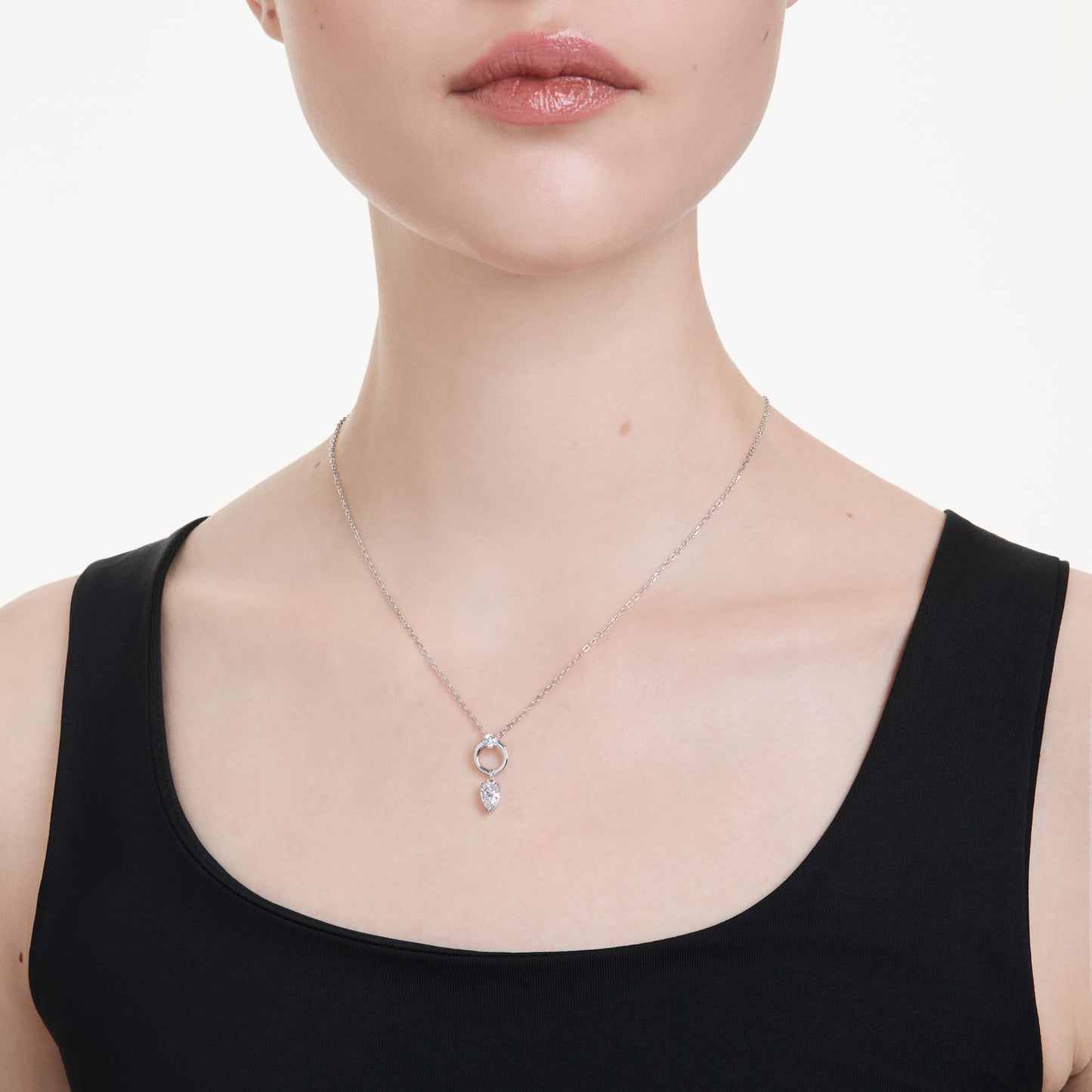 MESMERA PENDANT PEAR CUT - WHITE, RHODIUM