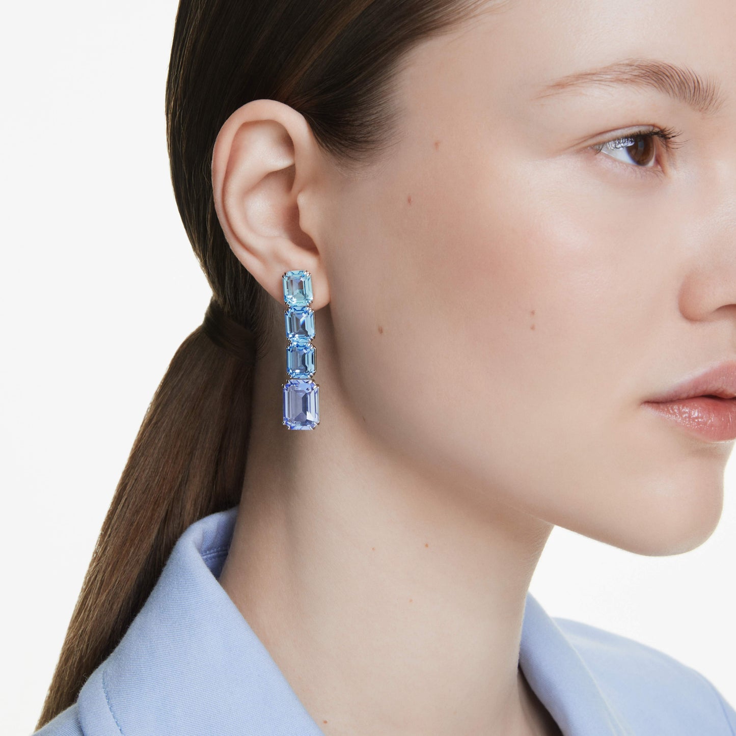 MILLENIA DROP EARRINGS - BLUE, RHODIUM