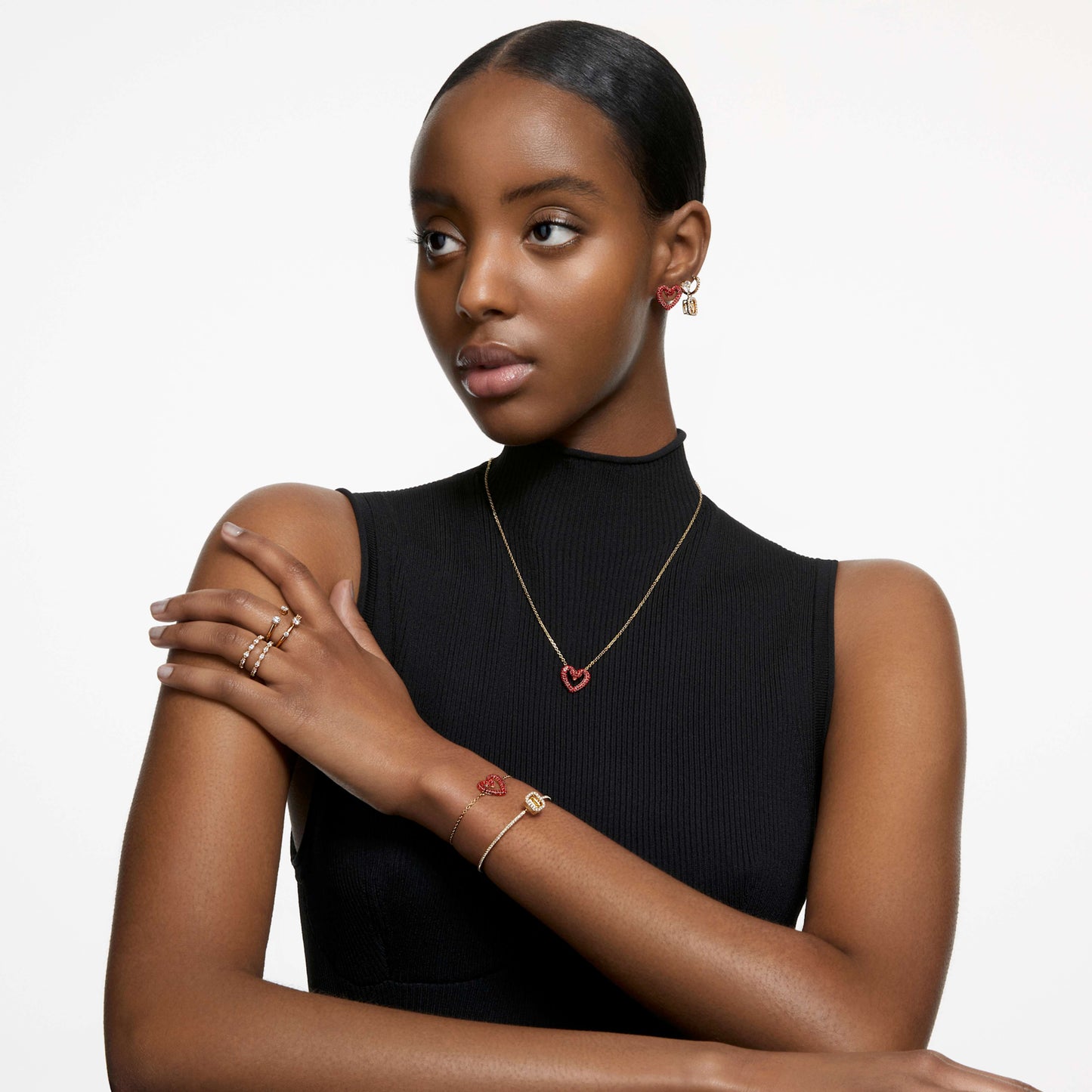 STILLA STUD EARRINGS - WHITE, GOLD