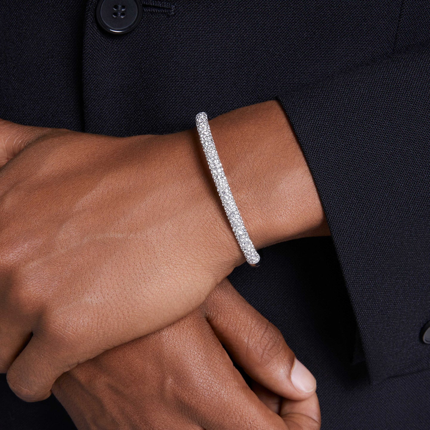 SUBLIMA BANGLE SNOW PAVE - WHITE, RHODIUM
