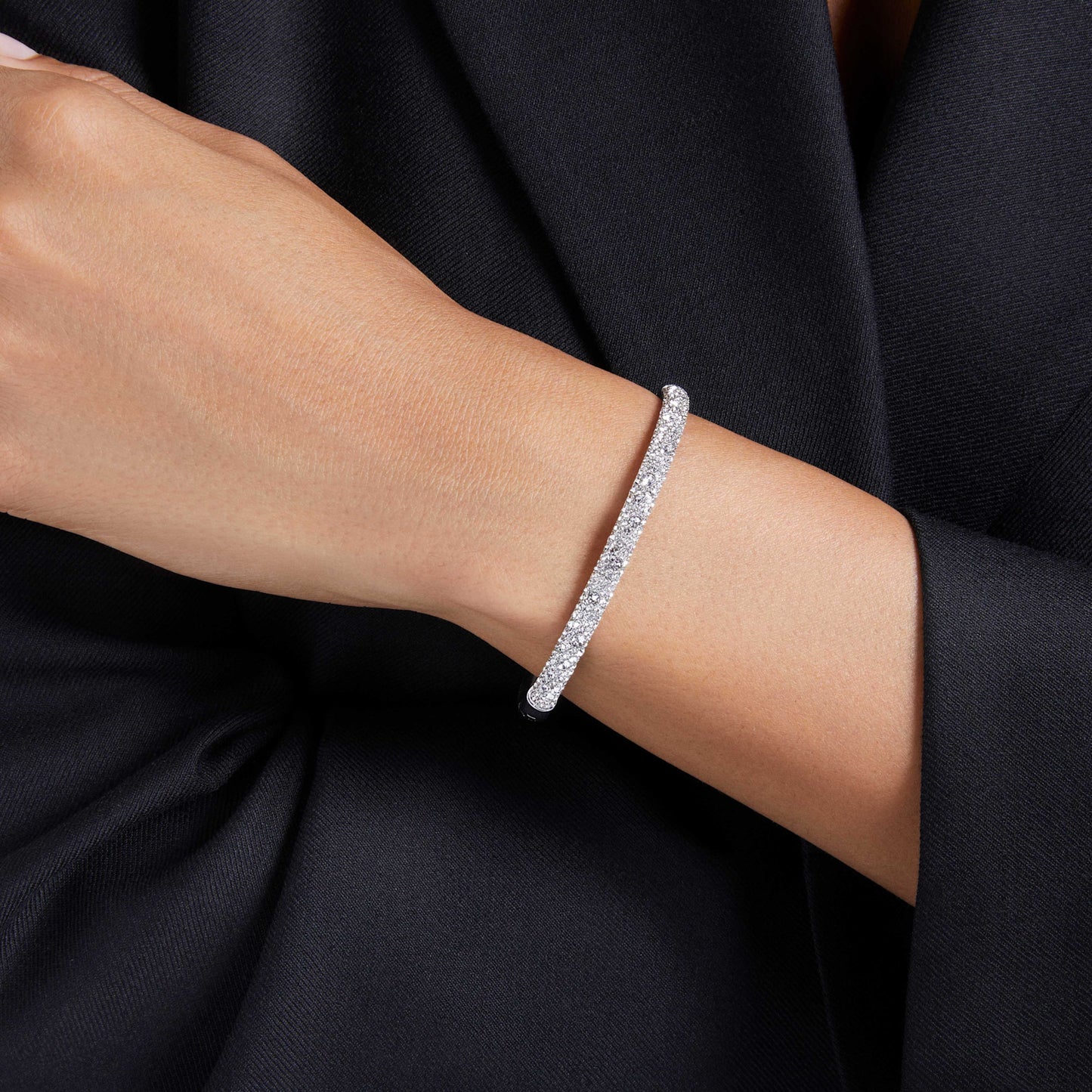 SUBLIMA BANGLE SNOW PAVE - WHITE, RHODIUM