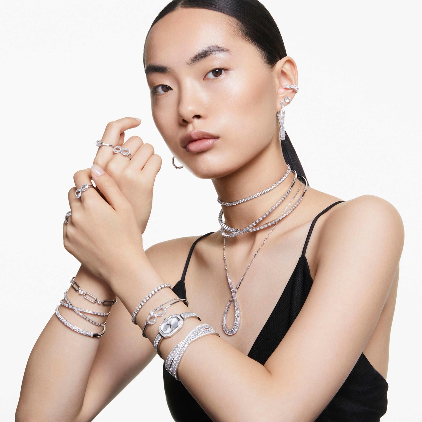 SUBLIMA BANGLE SNOW PAVE - WHITE, RHODIUM