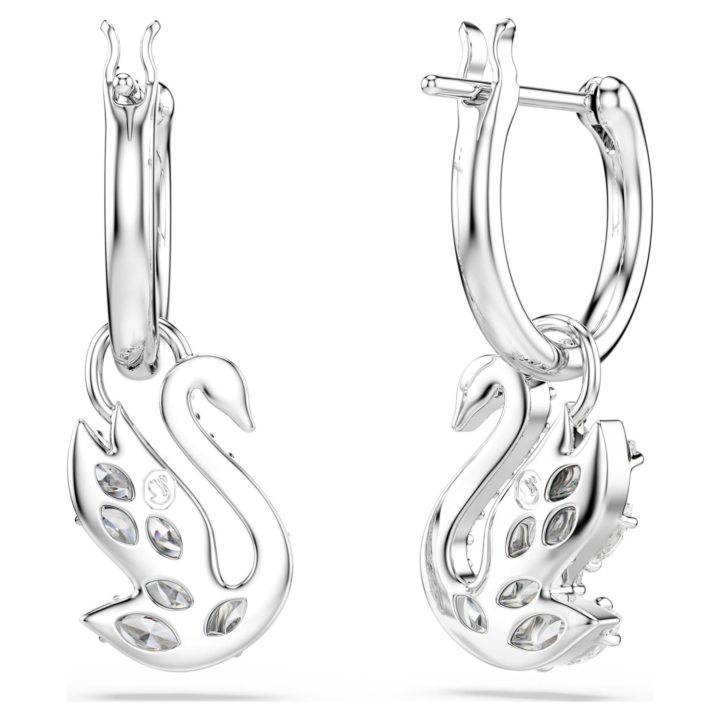 SWAN DROP EARRINGS - WHITE, RHODIUM
