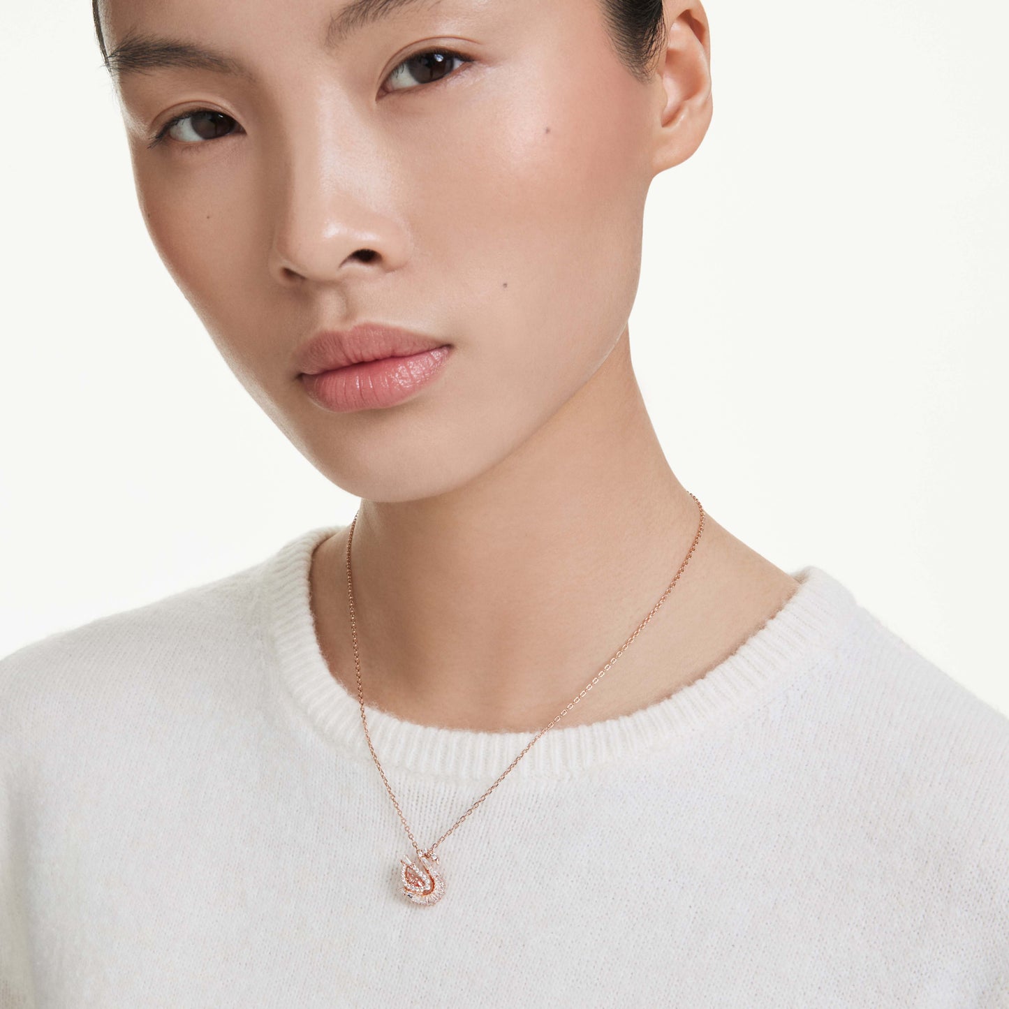 SWAN PENDANT - WHITE/PINK, ROSE-GOLD