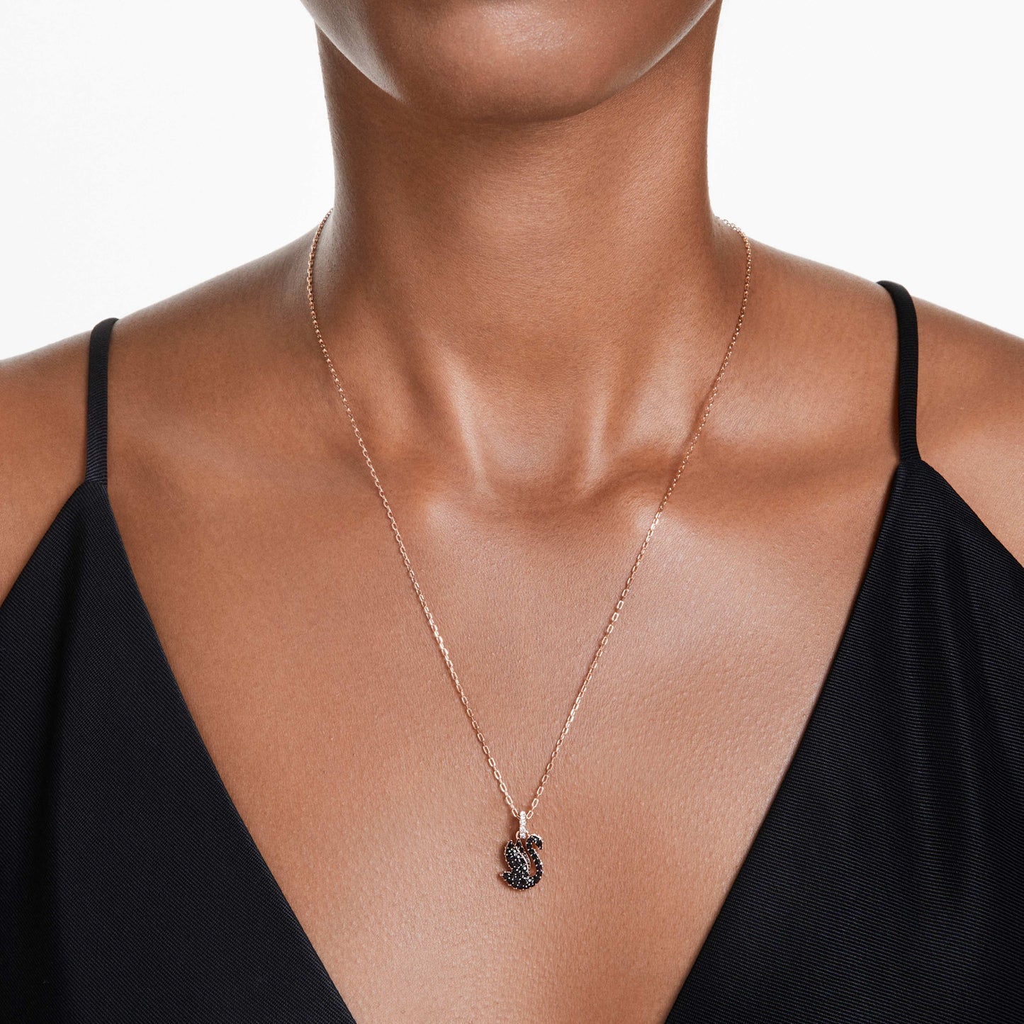 SWAN PENDANT - BLACK, ROSE-GOLD