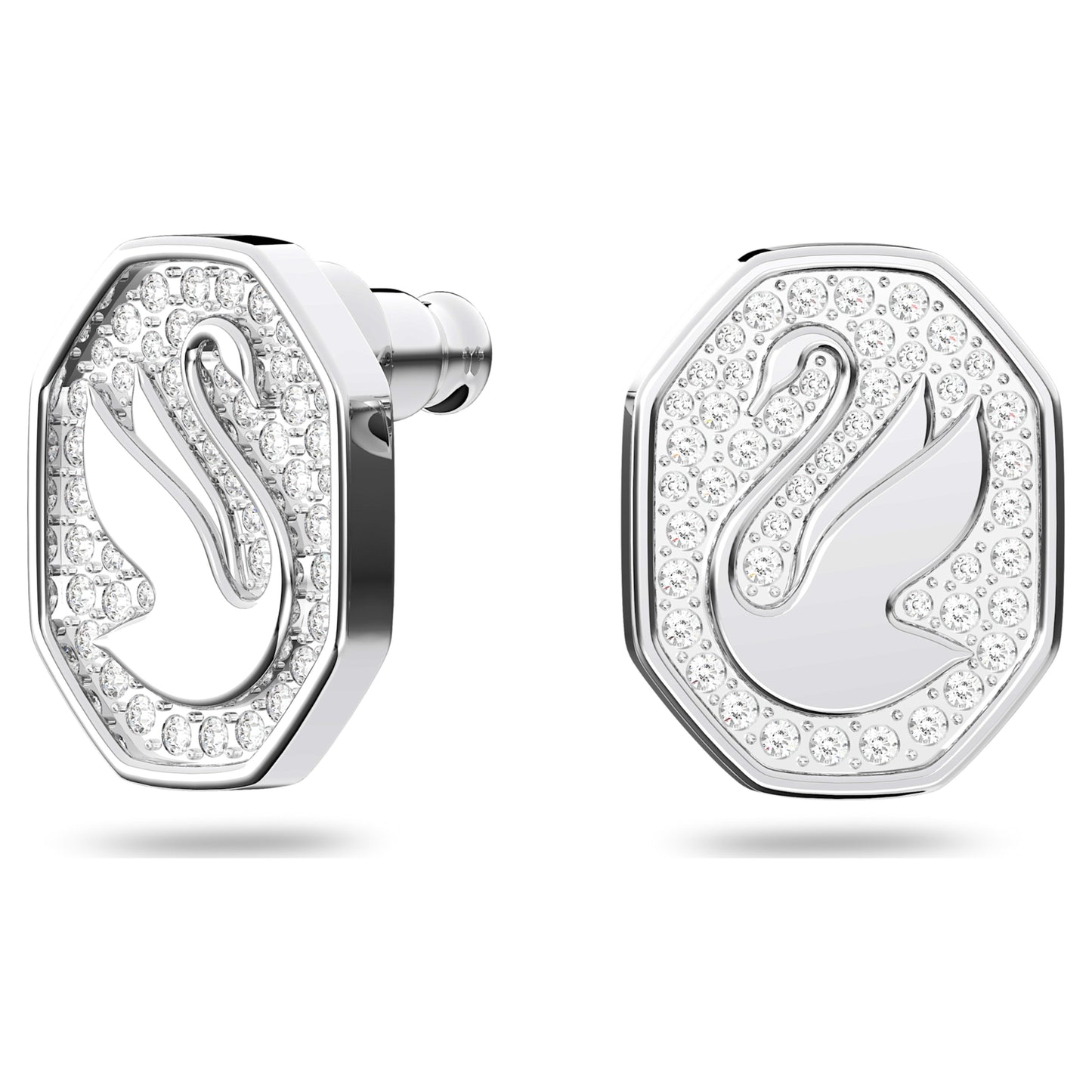 SIGNUM SWAN STUD EARRINGS - WHITE, RHODIUM